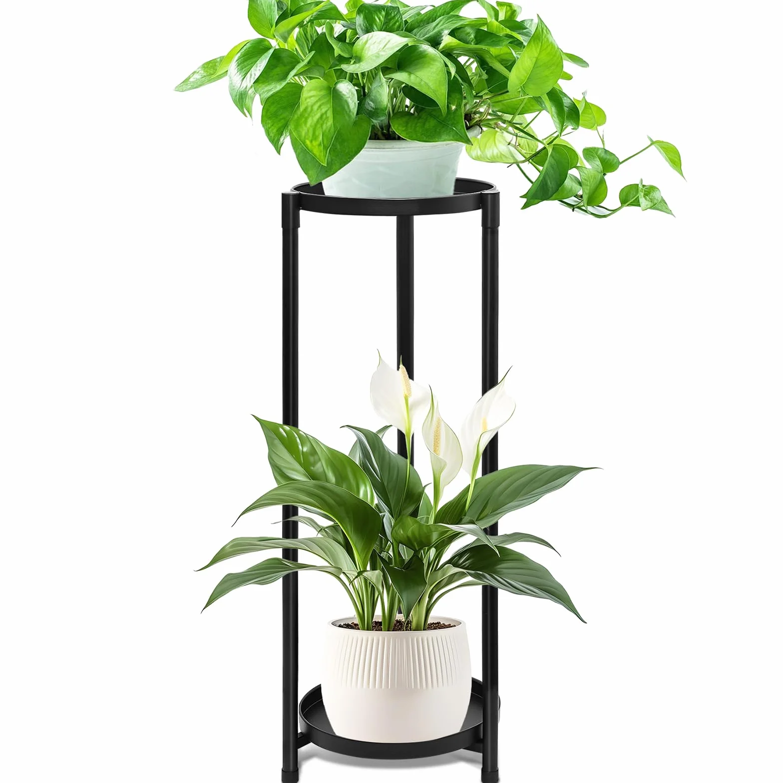 Porte plante interieur étagère 2 niveaux métal, Support pot fleurs maison balcon jardin