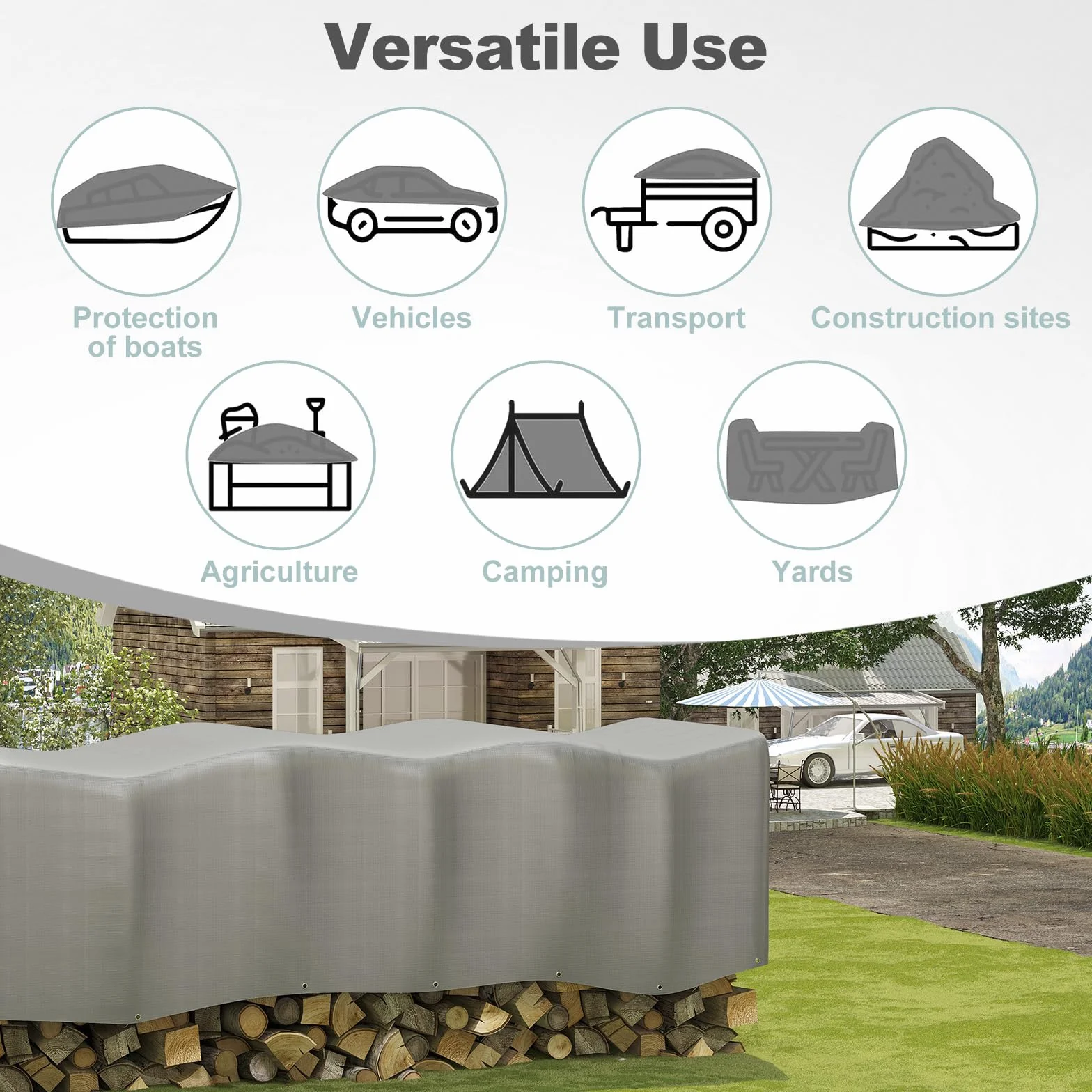 WOLTU Bâche de Protection en PE 280g/m², 4x4 m, Housse de Protection Étanche pour Bois, avec Œillets Muiti-Usage, Gris