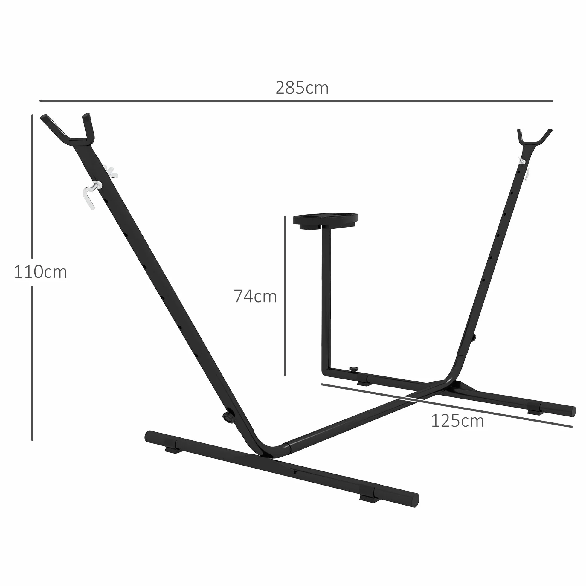 Outsunny Support Pied de hamac avec Porte-gobelet métal époxy Noir 305x129x109 cm 150kg