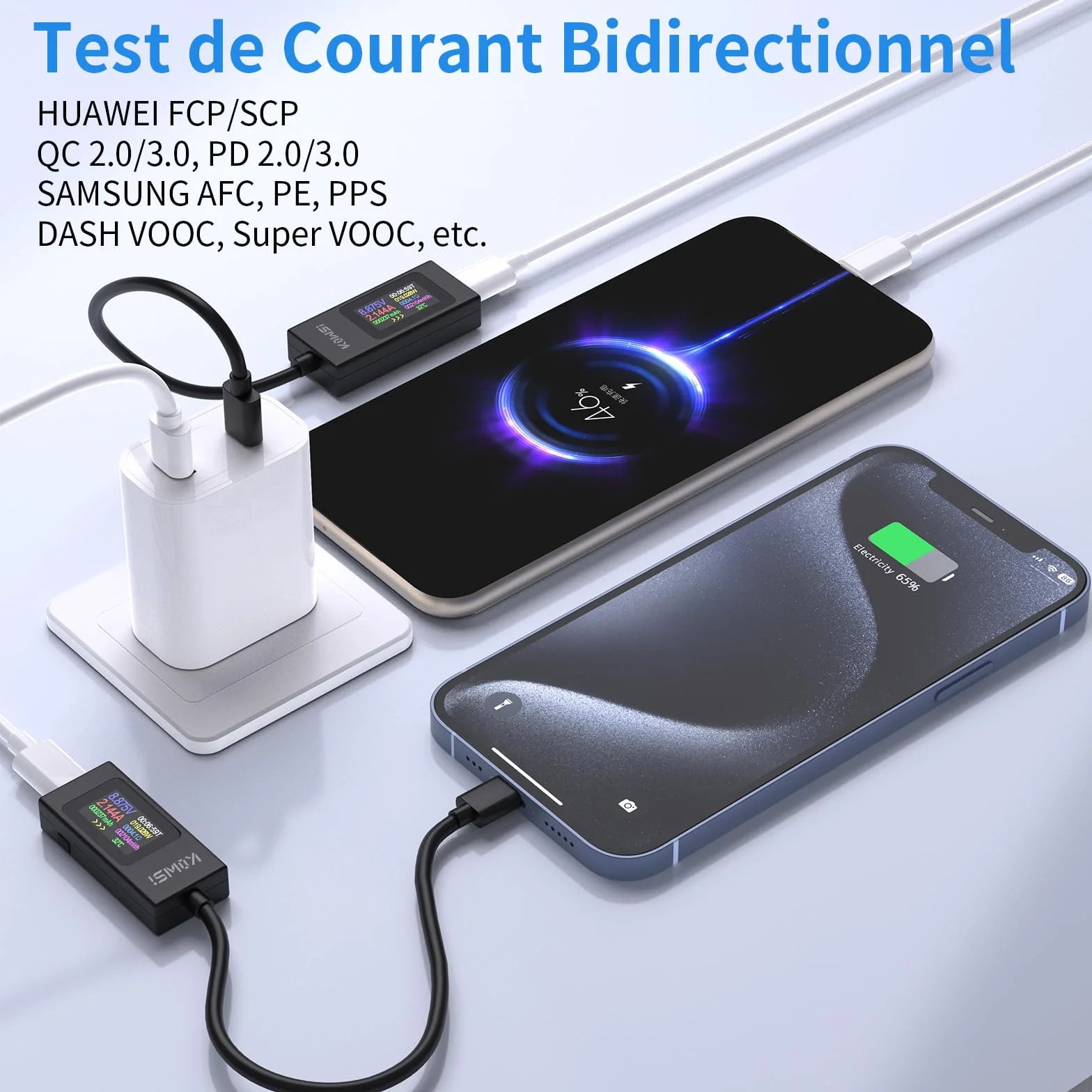 Testeur USB C Meter de Tension, 4-30V 0-6.5A, Type C Tester Electrique Compteur de Courant Multimètre Numérique Voltmètre Ampèremètre Capacité Alimentation Chargeur Détecteur