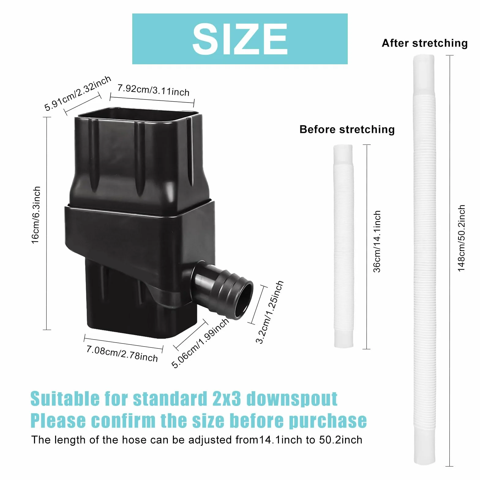 Récupérateur Eau de Pluie Rectangulaire Kit Gouttière avec Tuyau