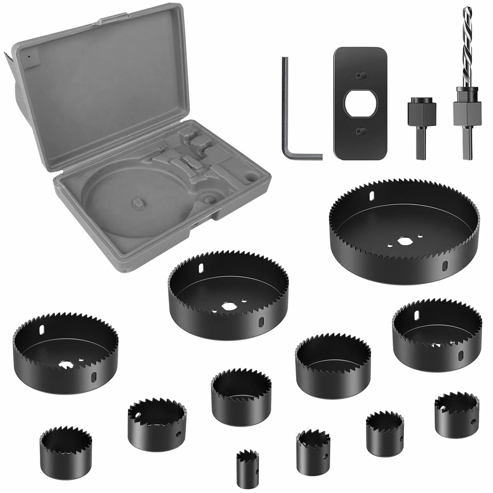 Brevanza 16 Pièces Scie Cloche 19-127mm, Coffret Scies Trépans et Foret Centrage pour Perceuse, Jeu de Scies Cloches avec 1 Clé Hexagonale