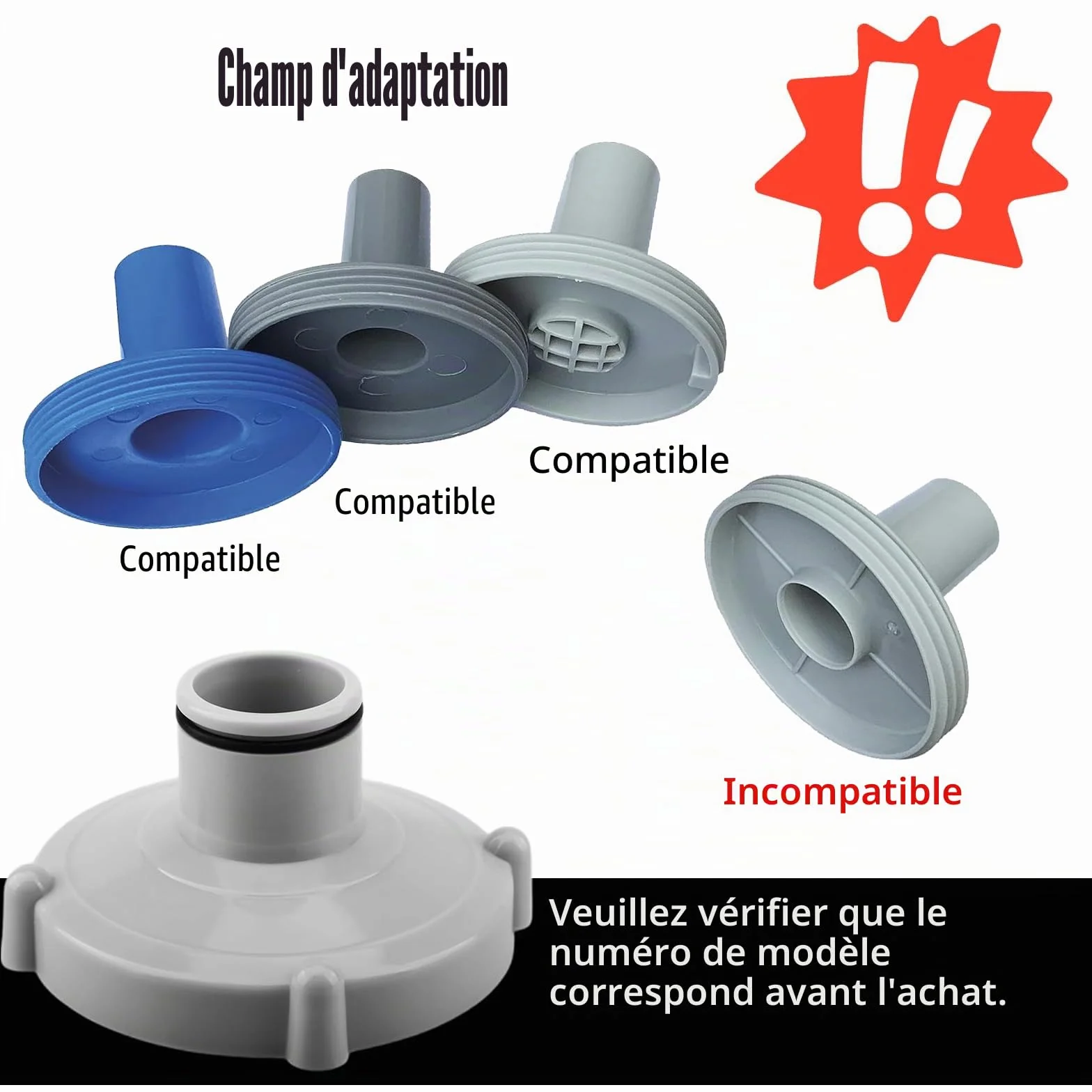 Lot de 2 adaptateurs pour tuyau d'aspiration piscine Quick-up gris