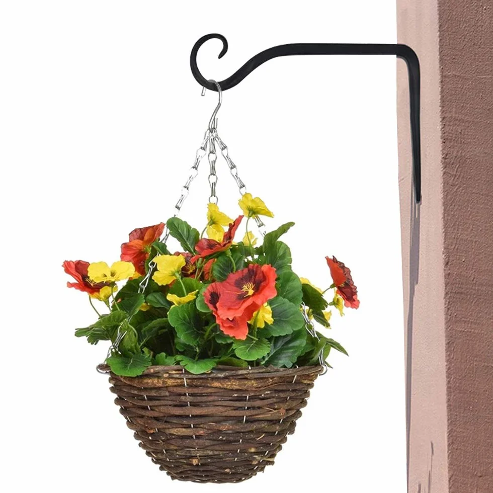 Crochets de suspension muraux noirs en fer forgé, paquet de 2, supports pour panier suspendu