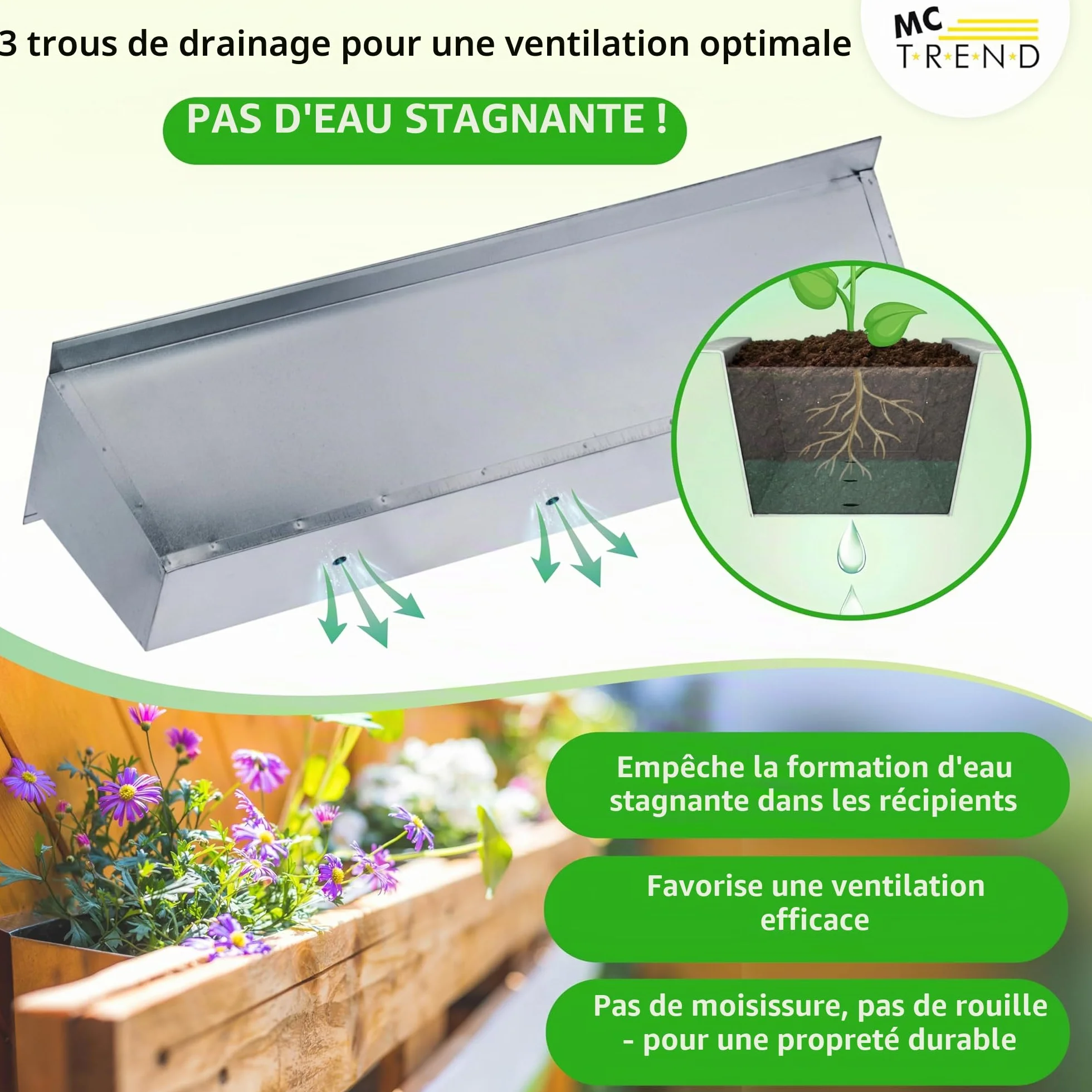 Jardinière pour palettes européennes Métal galvanisé 38,1 x 13 x 9 cm Résistant aux intempéries