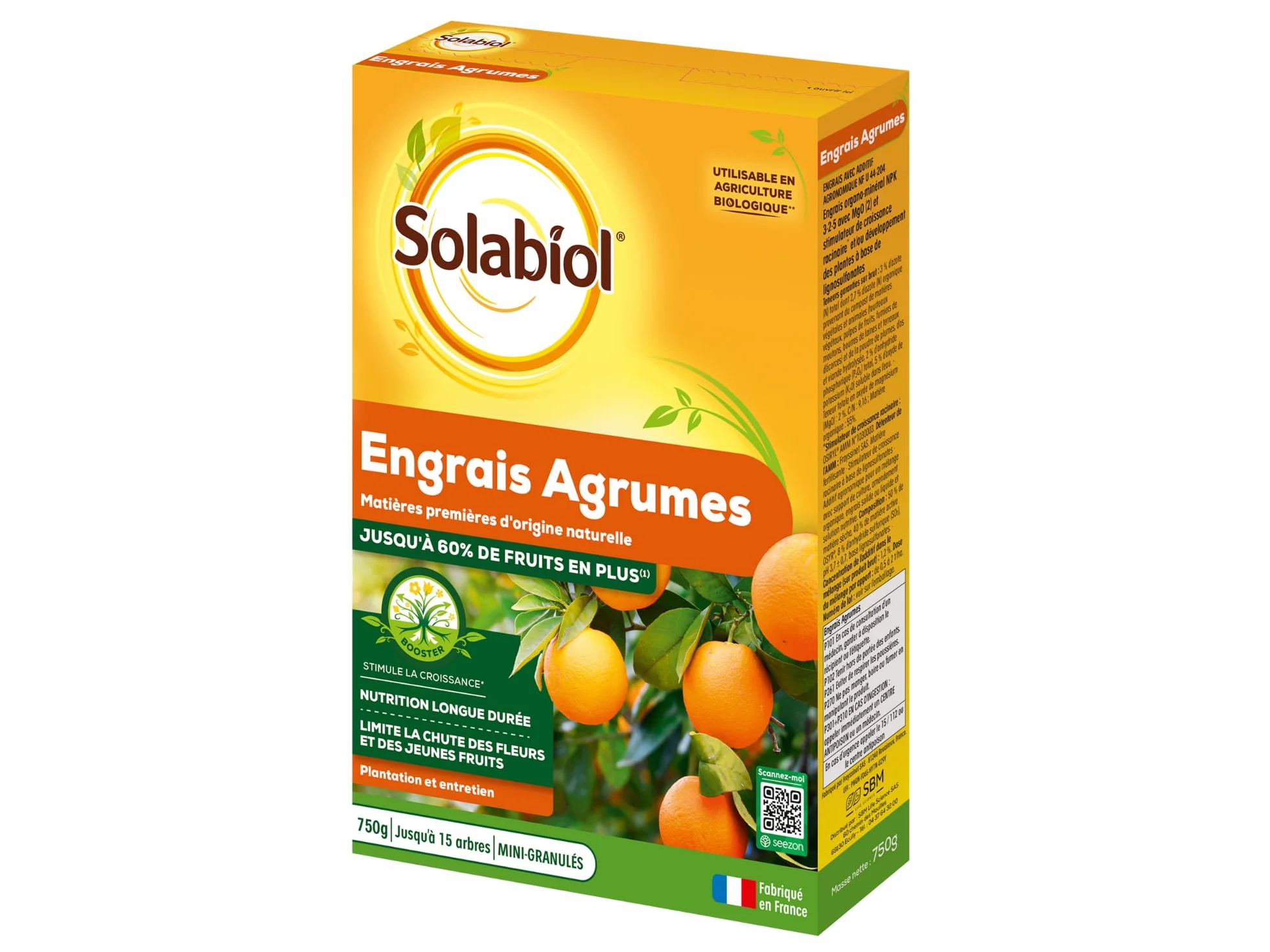 SOLABIOL Engrais Agrumes 750g - Favorise Fructification - Nutrition Longue Durée - Utilisable en Agriculture Biologique