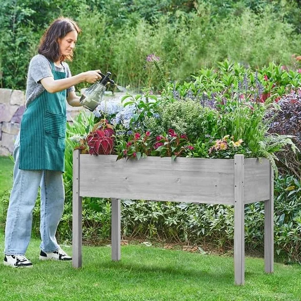 Yaheetech Carré Potager de Jardin sur Pied 120,5 x 59 x 76,5 cm Gris