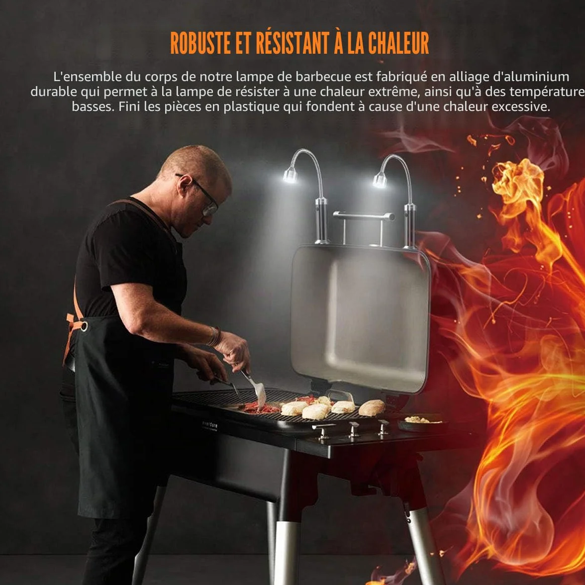 Lampe pour Barbecue LED Lot de 2 avec Base Magnétique Rotation 360° Flexible Réglable