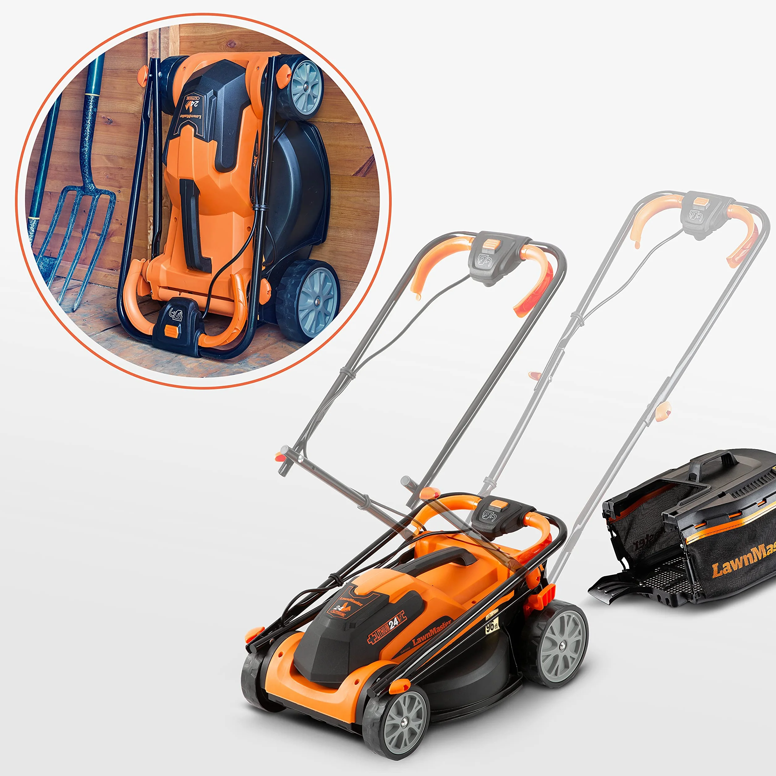 LawnMaster CLMF2434G Tondeuse à Gazon sans Fil 24V Max 34cm 2x4.0Ah Batterie
