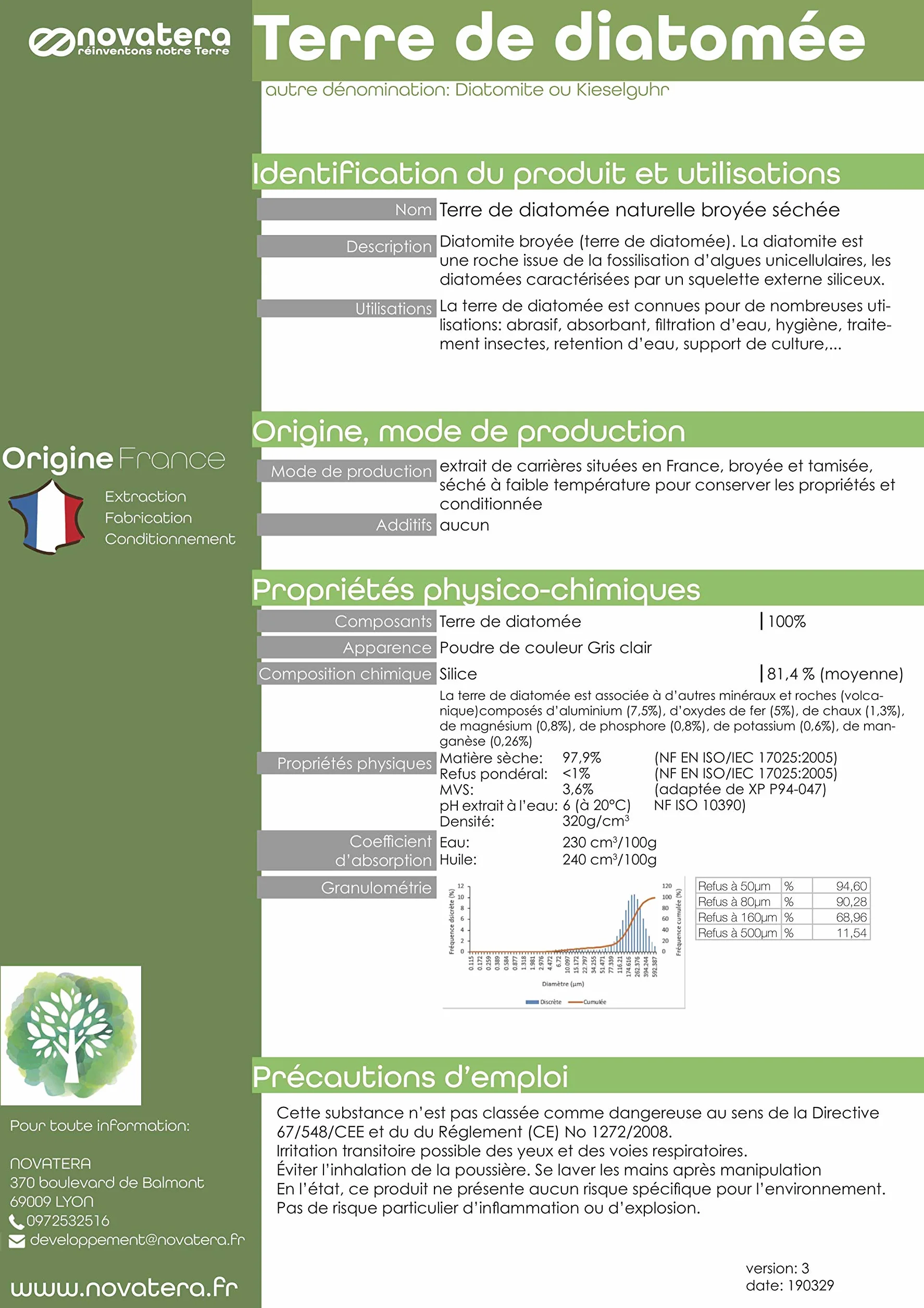 NOVATERA Terre de Diatomée 100% Naturelle Française Ultrapure Non Calcinée Ecocert 2,5kg