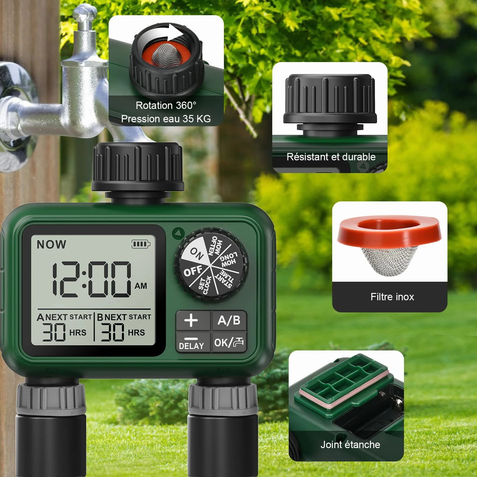 Programmateur Arrosage 2 Voies Grand écran LCD Arrosage Automatique Jardin