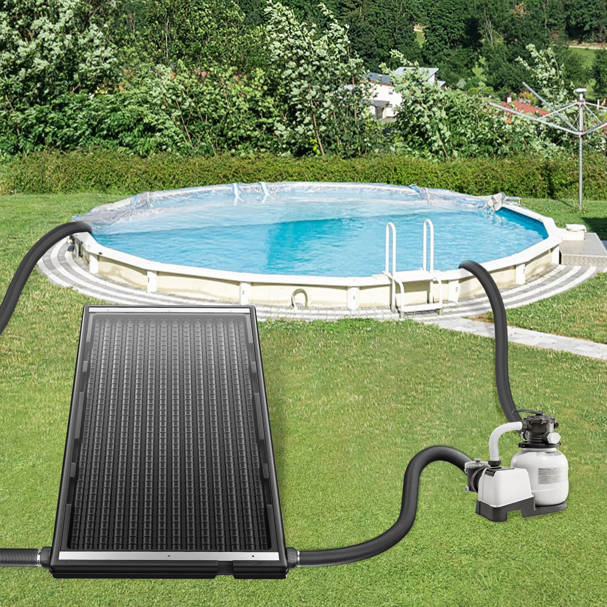Chauffage solaire de piscine avec trépied et tuyau - Capacité max. 15 litres - Panneau solaire complet pour eau chaude