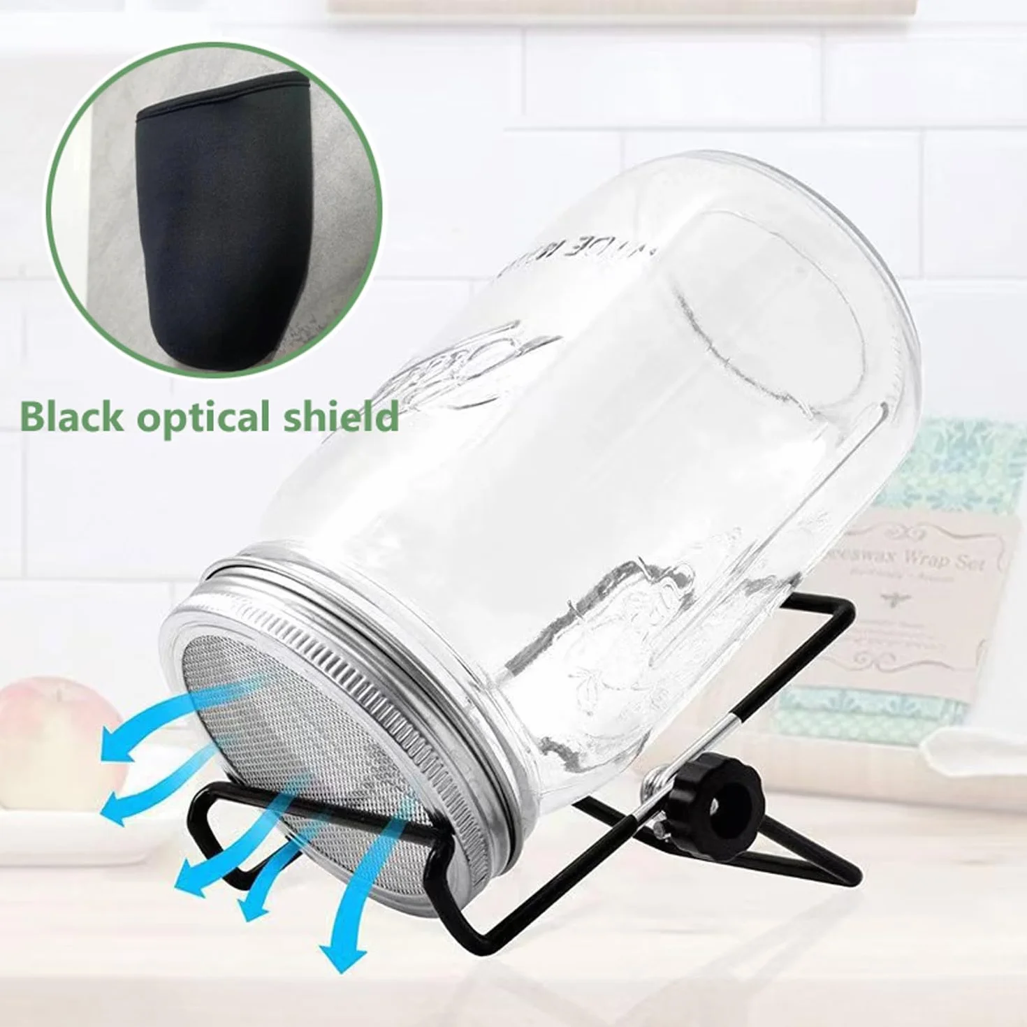 Bocaux à germer 1000 ml en verre avec couvercle inoxydable 304 et support pour germination alfalfa brocoli haricots mungo