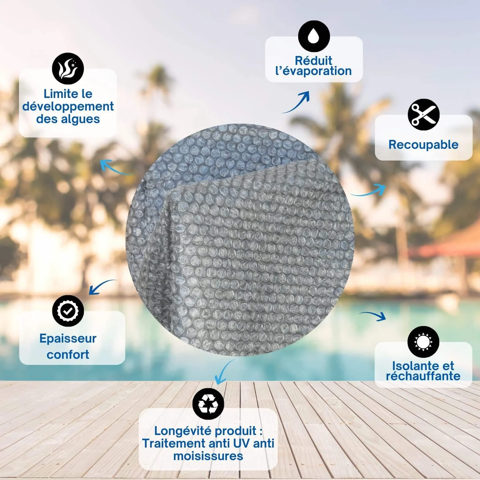 Bâche Solaire Piscine Ronde 366 cm Gris Silver 215 Microns