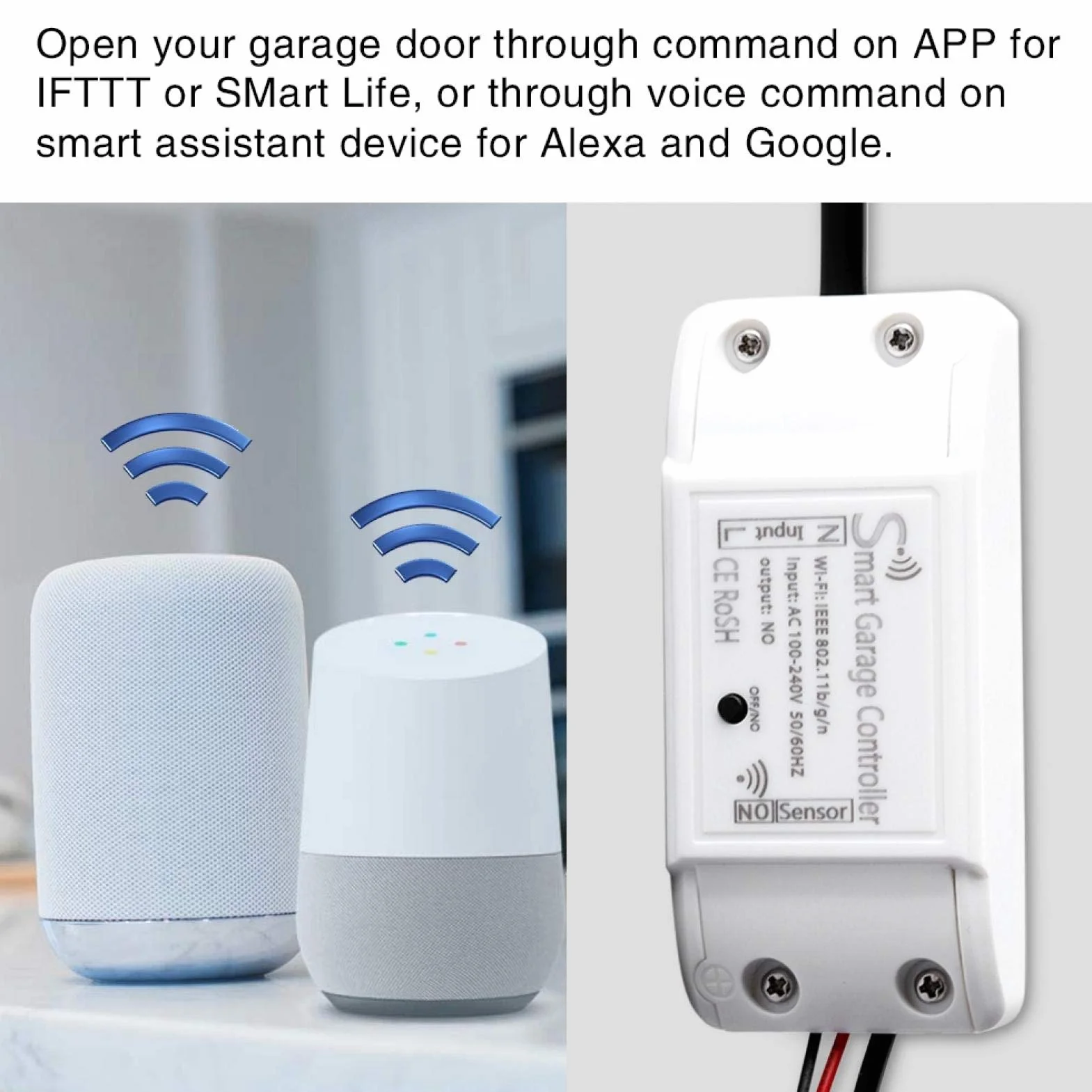 Contrôleur de Porte de Garage Intelligente WiFi Télécommande Compatible Ouvre-porte de Darage APP Prise en Charge du Dispositif de Contrôle pour (eu)