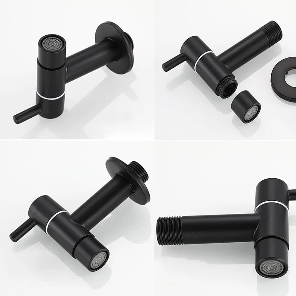 Robinet Mural Noir Acier Inoxydable Eau Froide Salle de Bain Lavabo