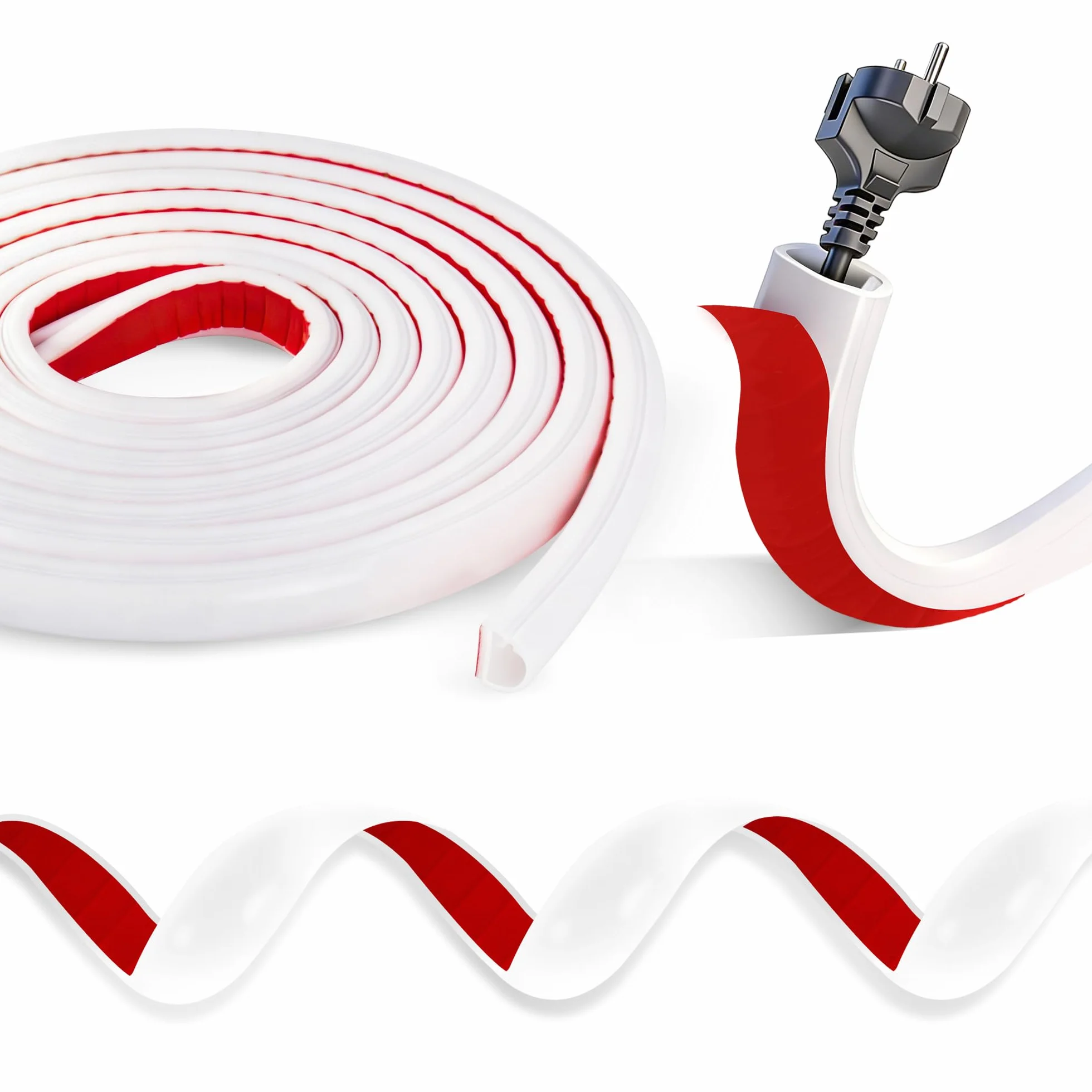 3 Mètres Goulotte Passe Cable, Auto-AdhéSif Cache Cable Silicone TV Mural, Facile à Couper Montage Goulotte Autocollante, pour La Maison Bureau Blanc 15mm×10mm