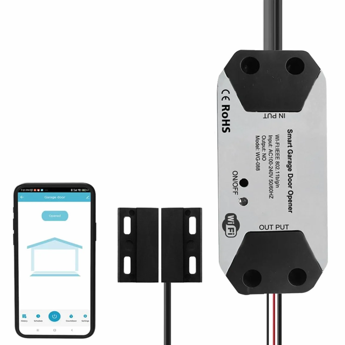 WANGCL Ouvre-Porte de Garage WiFi, contrôle Intelligent avec capteur de Porte de Garage, Compatible avec Tuya Smart Life Alexa Google Assistant