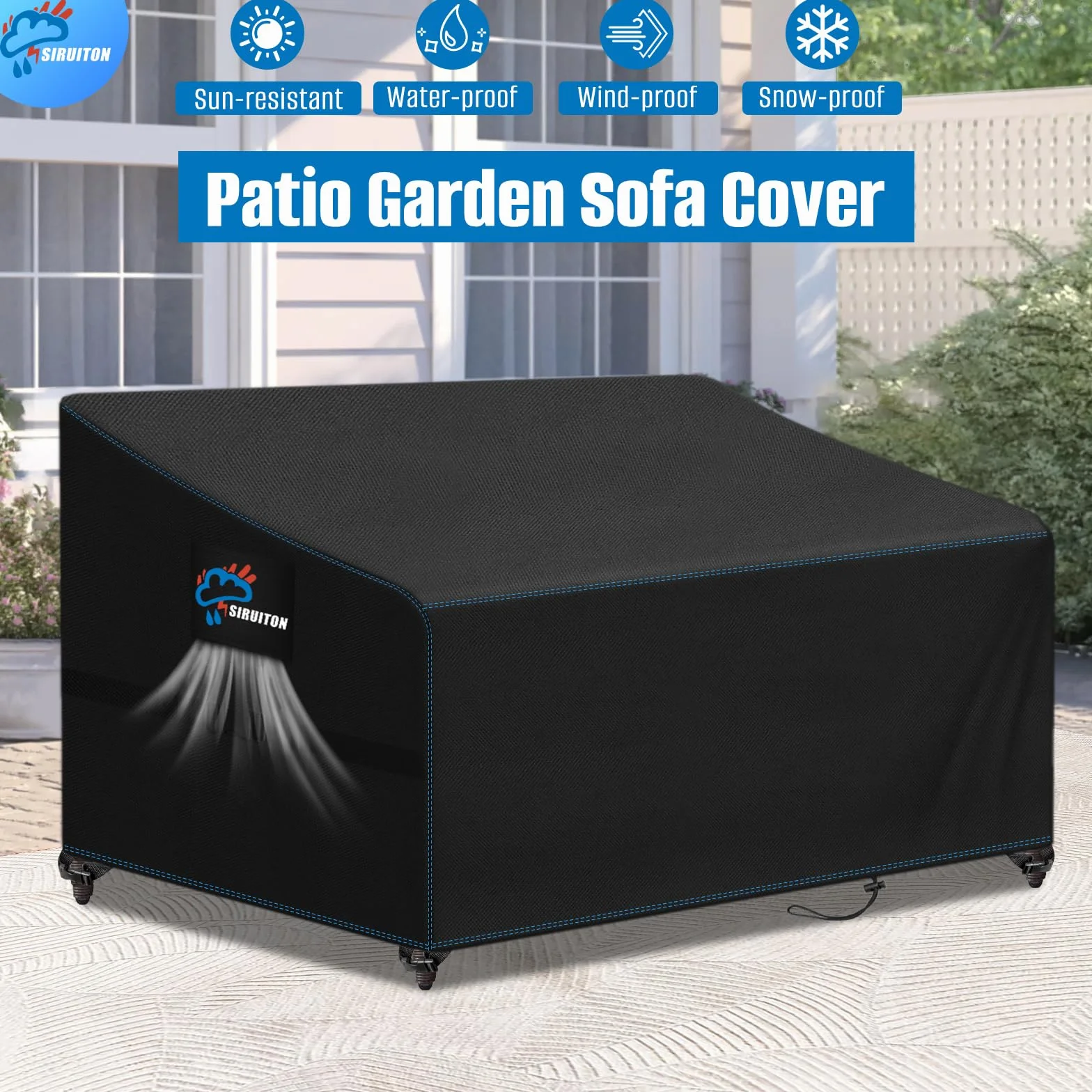 SIRUITON Housse de canapé 4 Places imperméable 185x69x89/96cm Noir