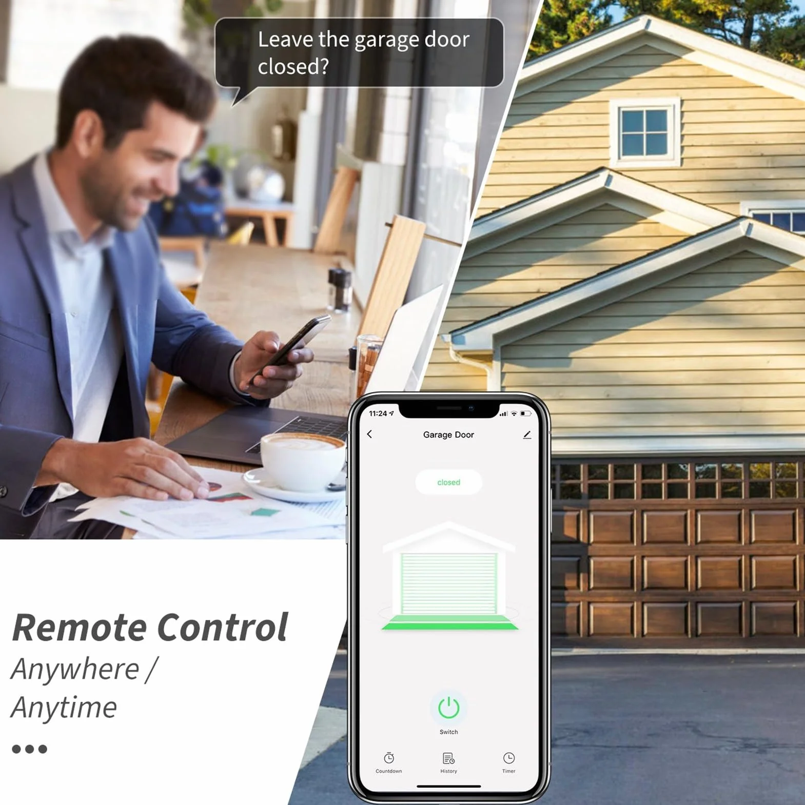"Ouvre-porte de garage intelligent WiFi, commande vocale à distance via application, gestion pratique et sécurisée de la porte de garage, compatible avec l'application TUYA, fabriqué en matériau ABS