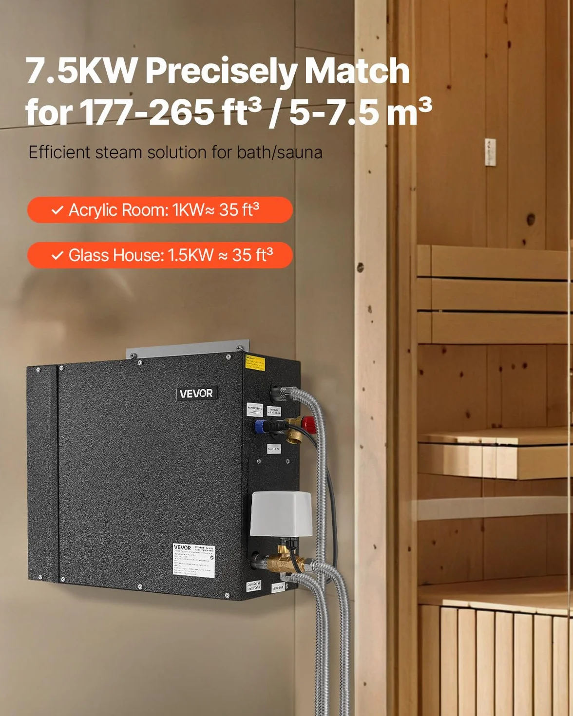 VEVOR Générateur de Vapeur Sauna 7,5 kW avec Contrôleur, Protection Contre Surchauffe, Vidange Automatique