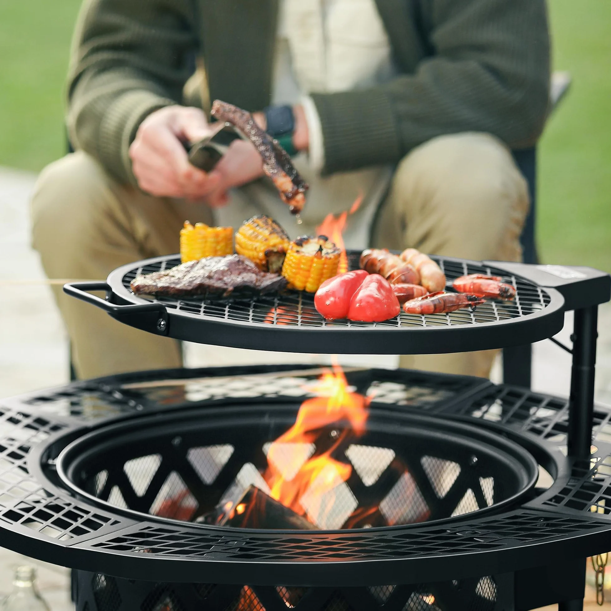 BALI OUTDOORS Foyer à bois extérieur avec grille de cuisson noir