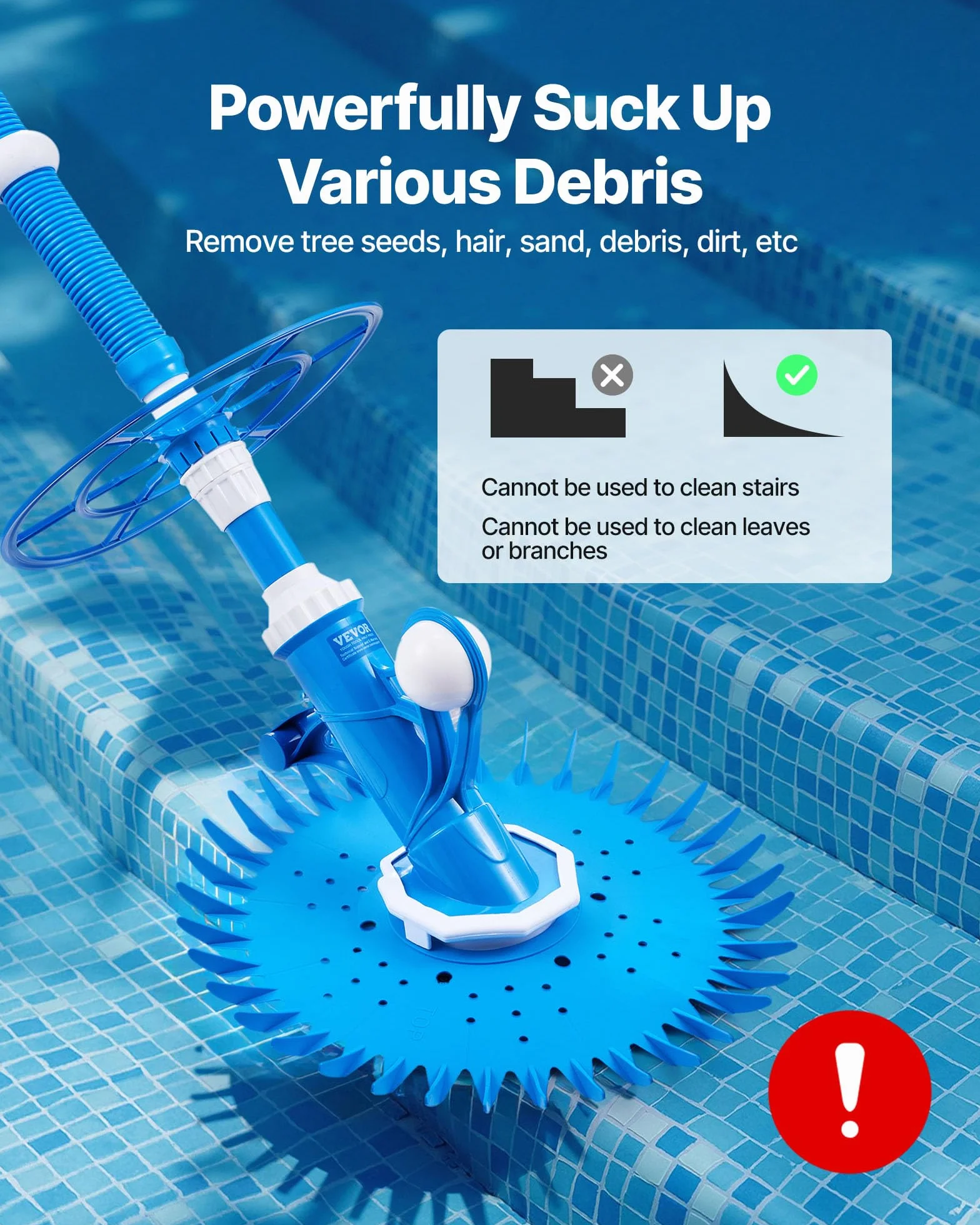 VEVOR Aspirateur de piscine à aspiration automatique, 12 tuyaux, nettoyeur pour piscines creusées et hors sol jusqu'à 6,1 x 10,7 m