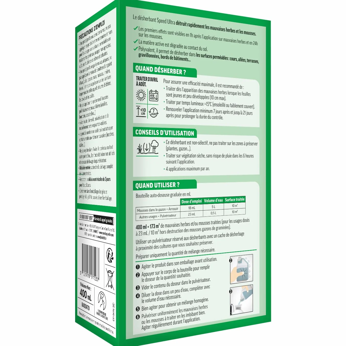 ROUNDUP Désherbant Concentré 2-en-1 Mauvaises Herbes & Mousses 400ml