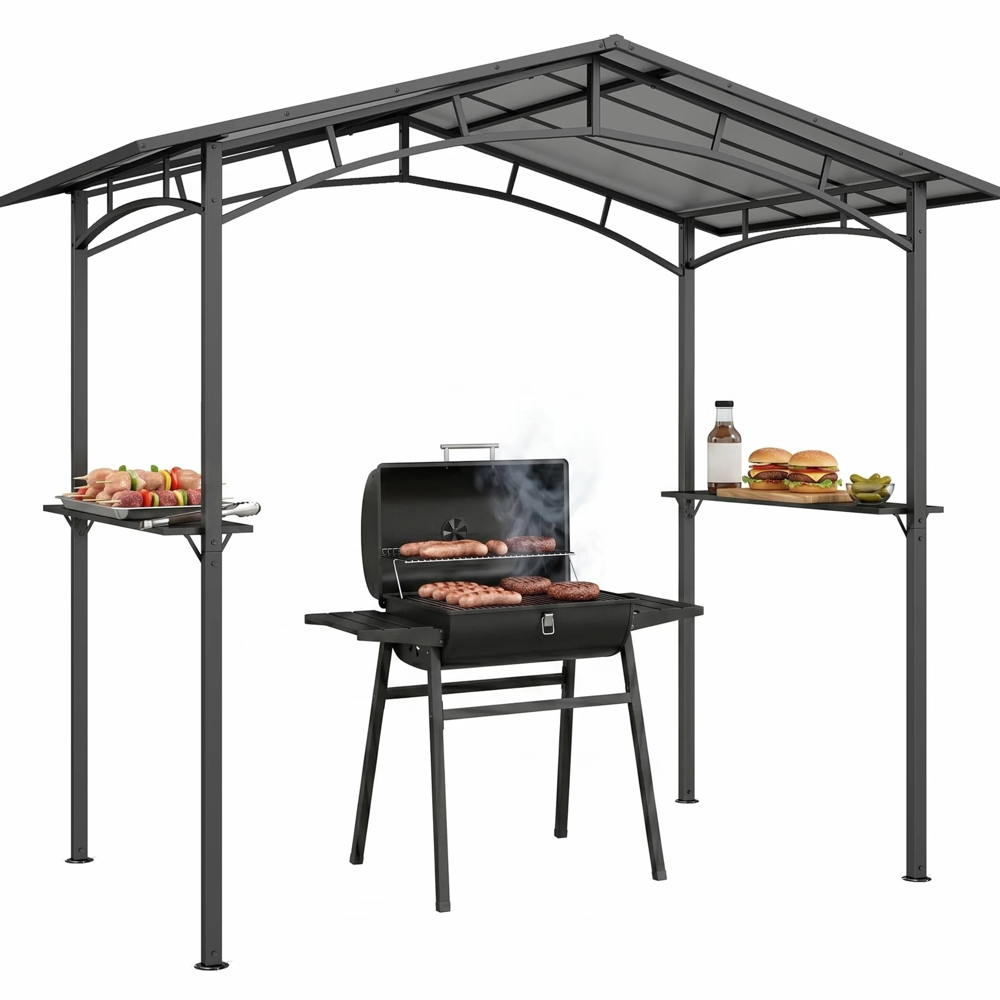 Outsunny Pavillon Jardin 2,5 x 1,5 m Abri Barbecue Toit Polycarbonate Métal Noir