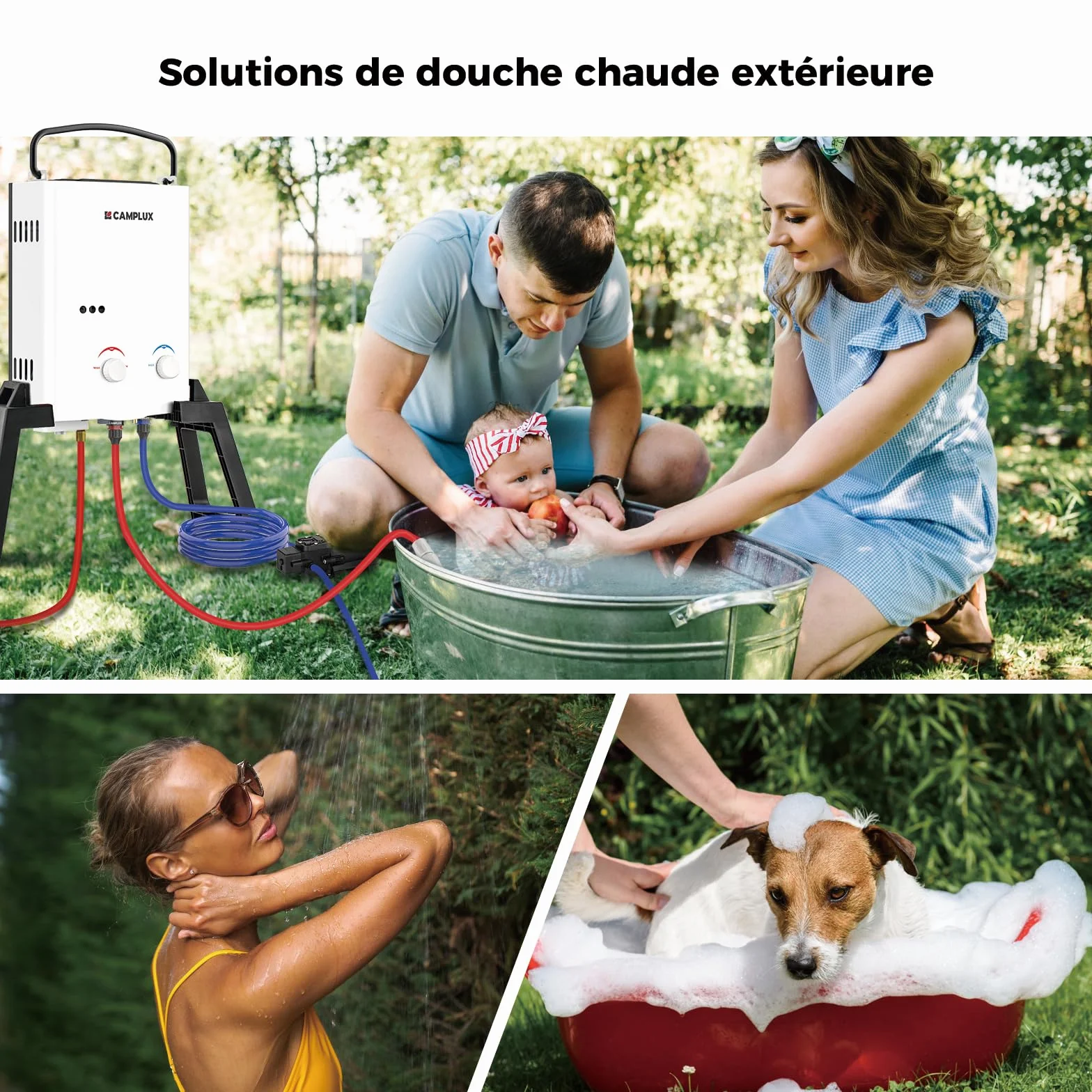 CAMPLUX AY132Max Chauffe-eau à Gaz 5 Litres Pompe à Eau Support Portatif Instantané Propane 37 mbar Butane 28-30 mbar