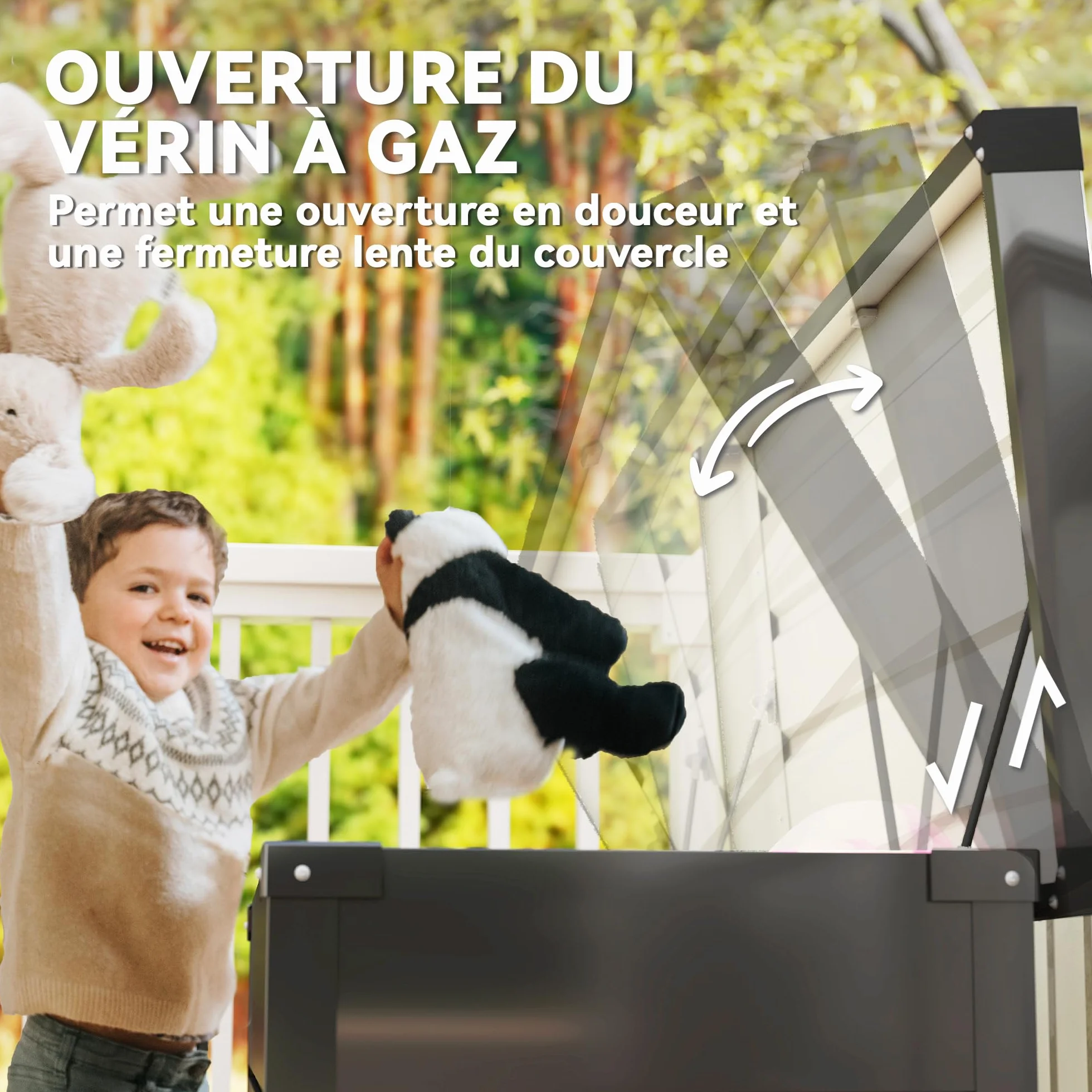 Outsunny Coffre de rangement métal 350L acier galvanisé étanche double vérins gaz verrouillable gris anthracite