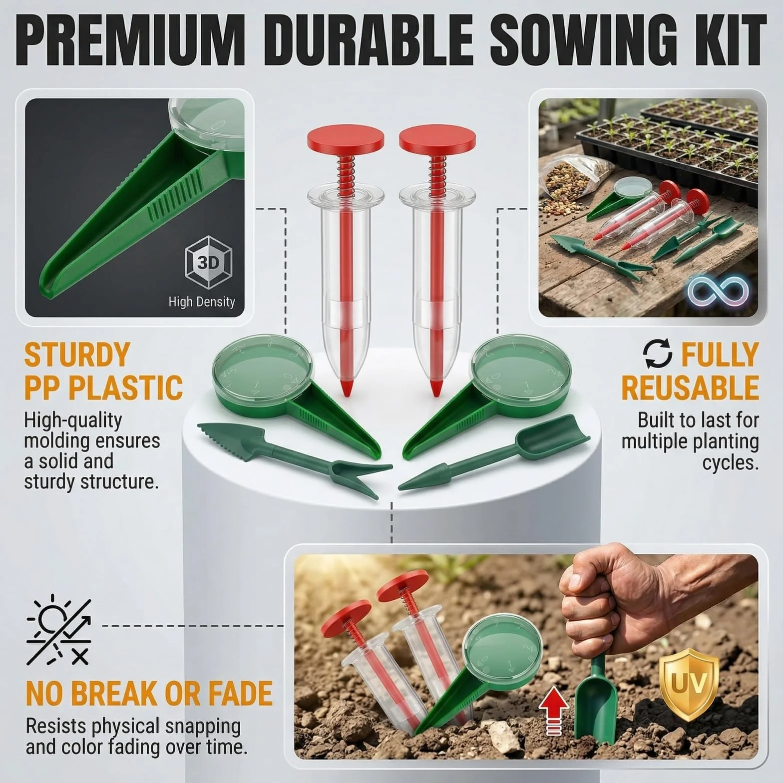 Semoir à Graines Manuel Rouge 6 Pièces – Distributeur de Graines pour Jardinage, Semis et Repiquage