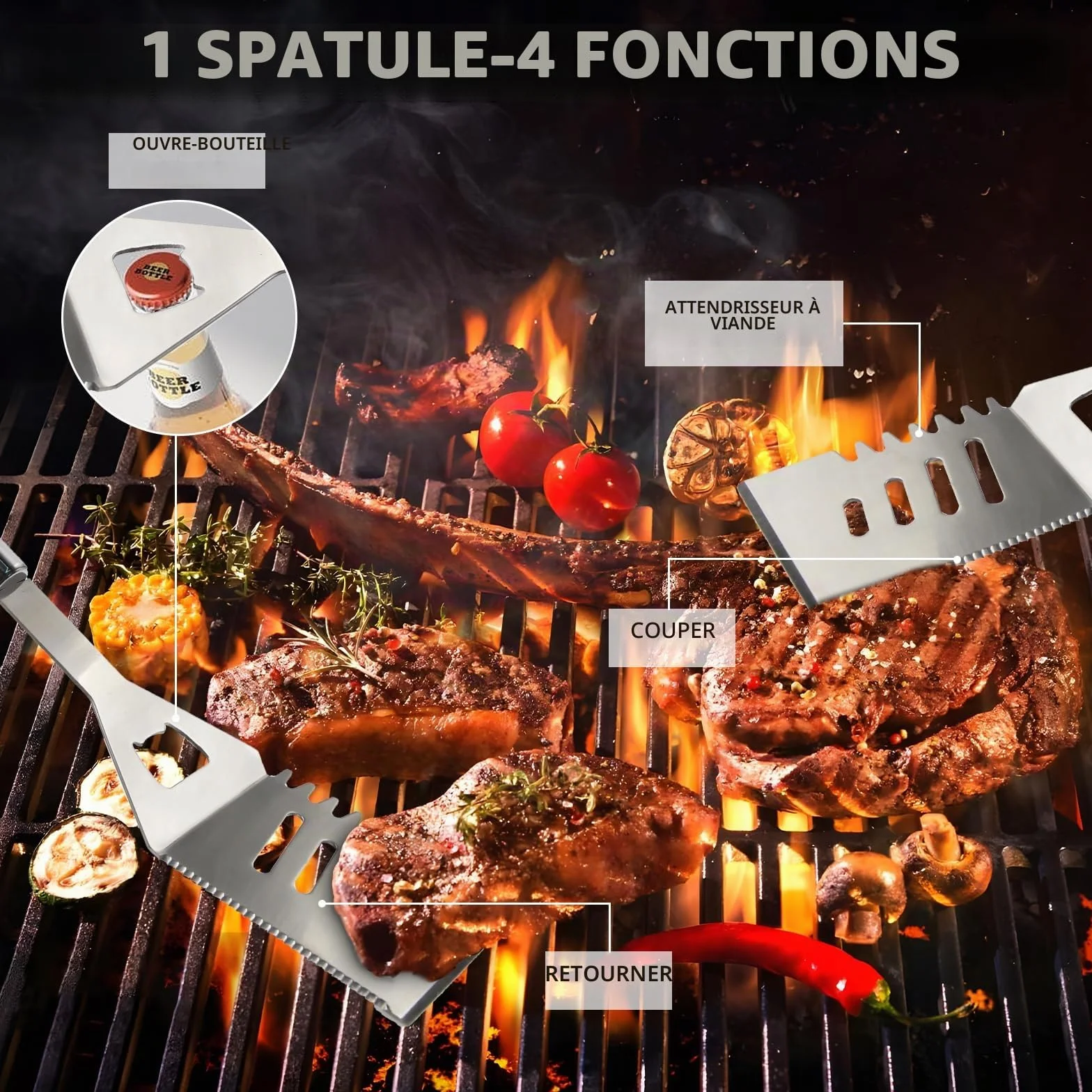 Set Barbecue Acier Inoxydable 11 Pièces Ustensiles avec Sac Portable pour Homme Camping