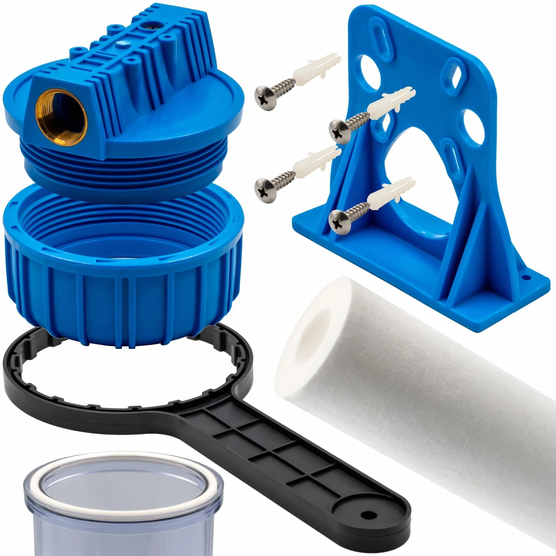 Filtre à eau 1" Cartouche remplaçable 8 bar Kit complet avec clé et support Filtration sédiments impuretés