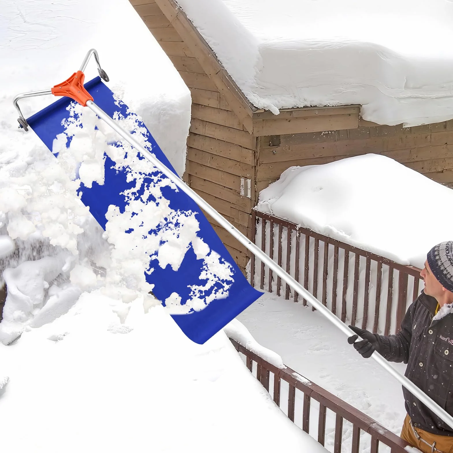 VEVOR Râteau à Neige de Toit 43 cm Réglable 1,25-5,24 m Lame Aluminium Roues Poignée Antidérapante
