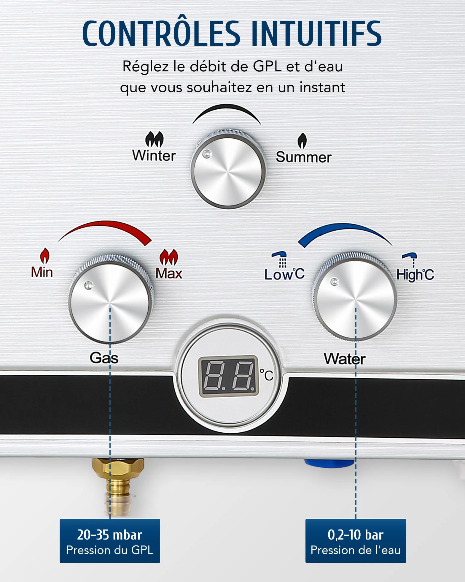 CO-Z Chauffe-Eau à Gaz Instantané 8LPM 13,6kW LPG GPL Acier Inoxydable CE Portable Maison Camping Caravane