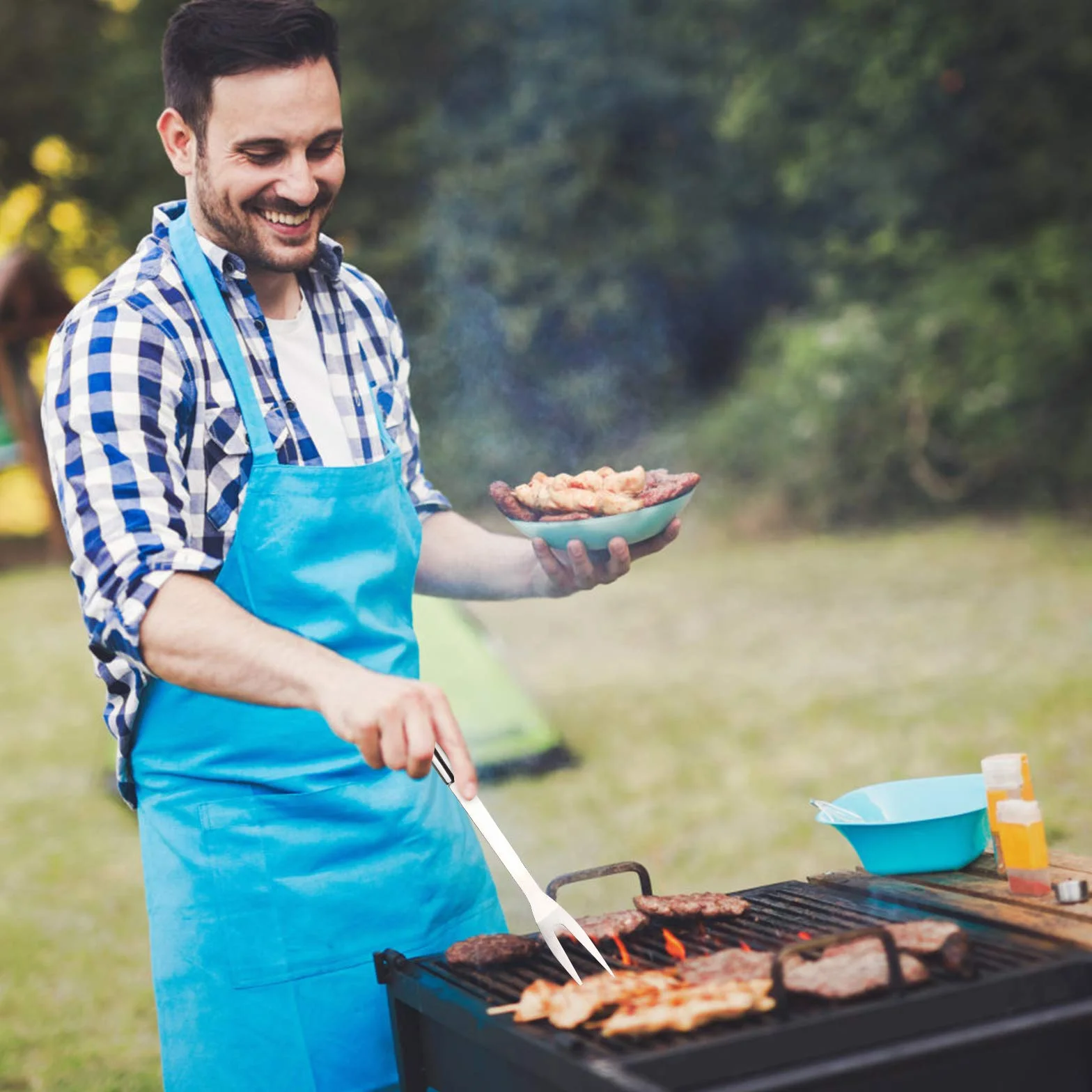 Kit Barbecue en Acier Inoxydable 5 Pièces Ustensiles pour Grillades