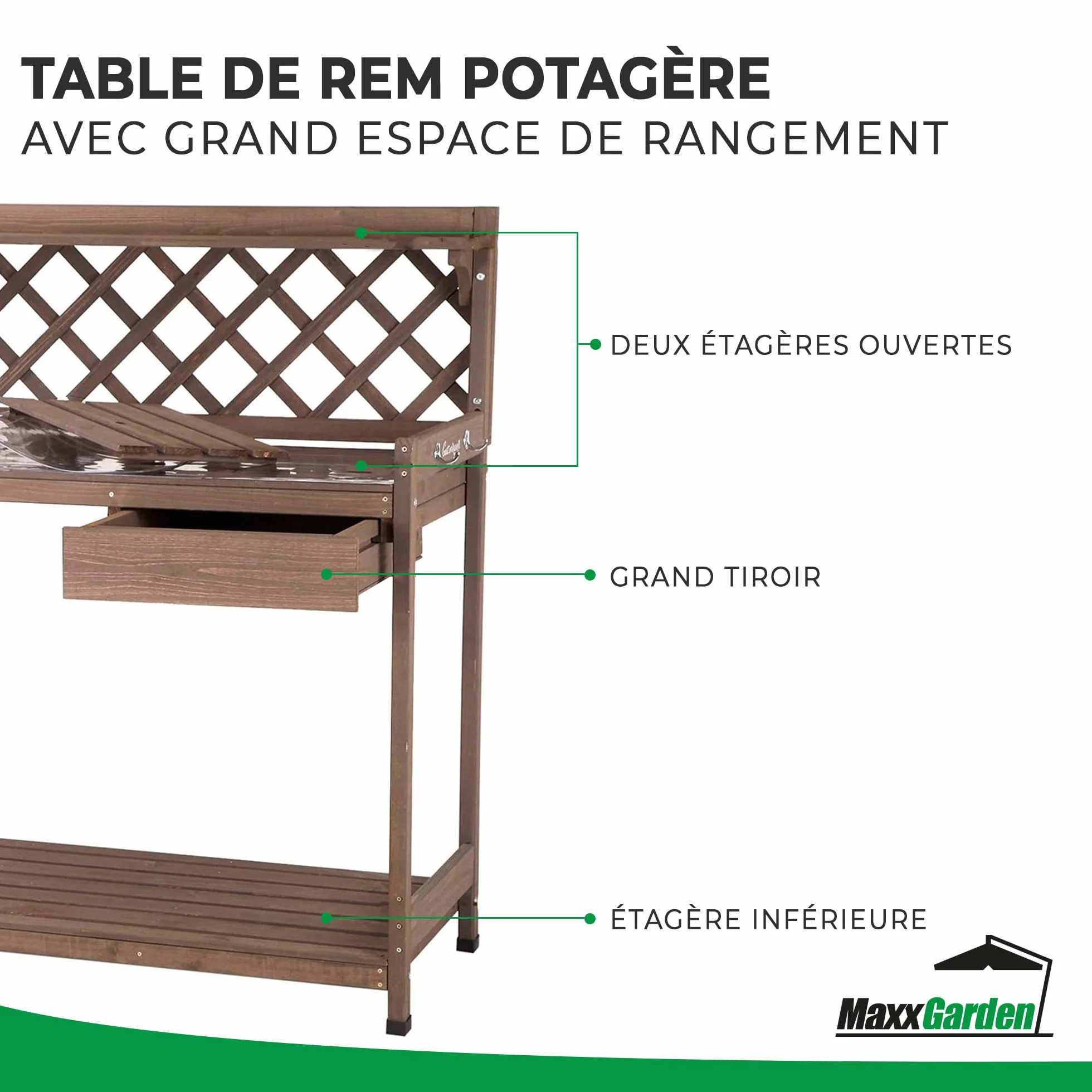 MaxxGarden Table de Rempotage en Bois 110x50x114cm pour Jardin, Terrasse et Balcon