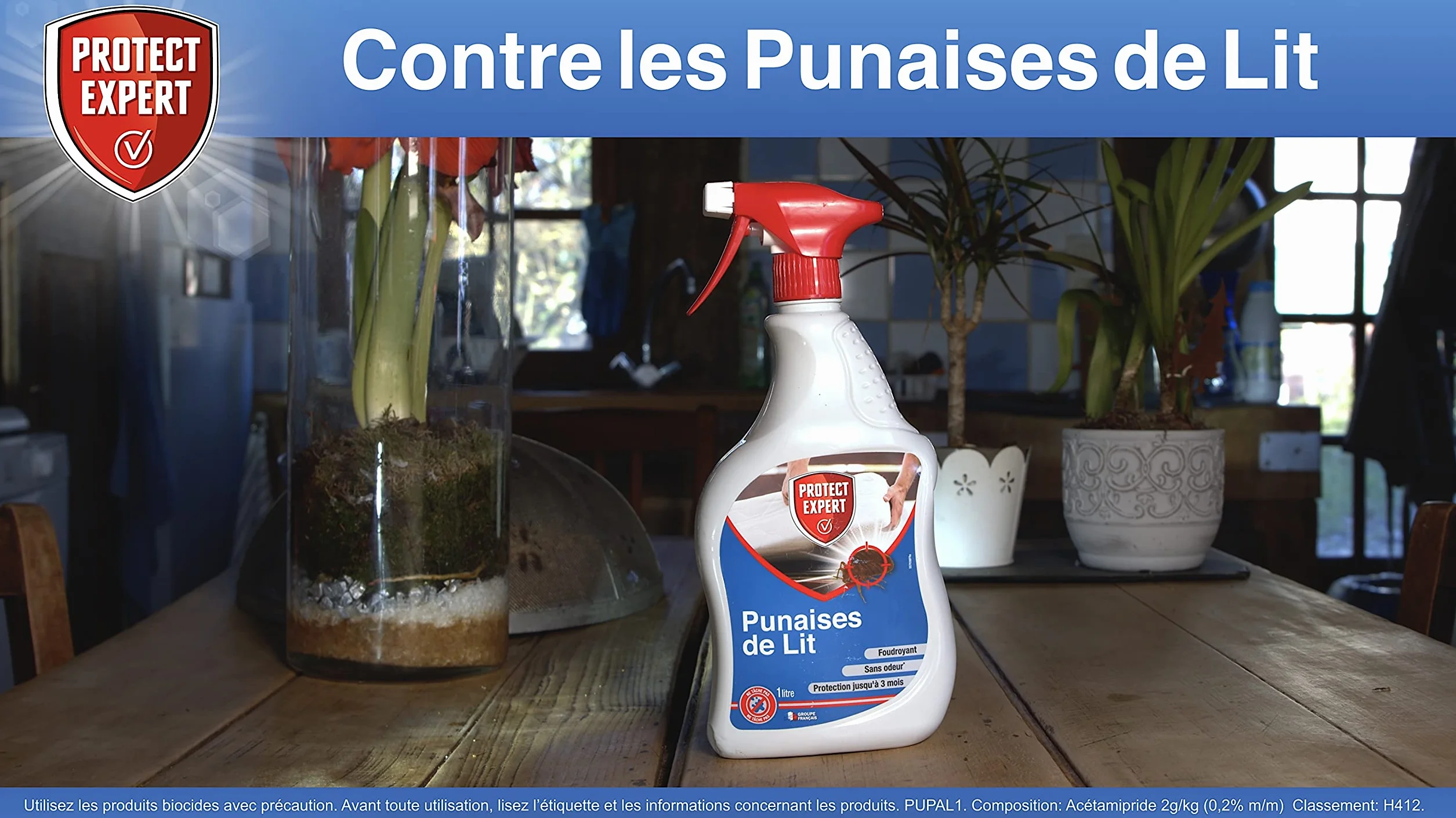 PROTECT EXPERT Anti Punaises De Lits & Acariens 1L - Élimine Larves et Adultes - Efficacité Longue Durée