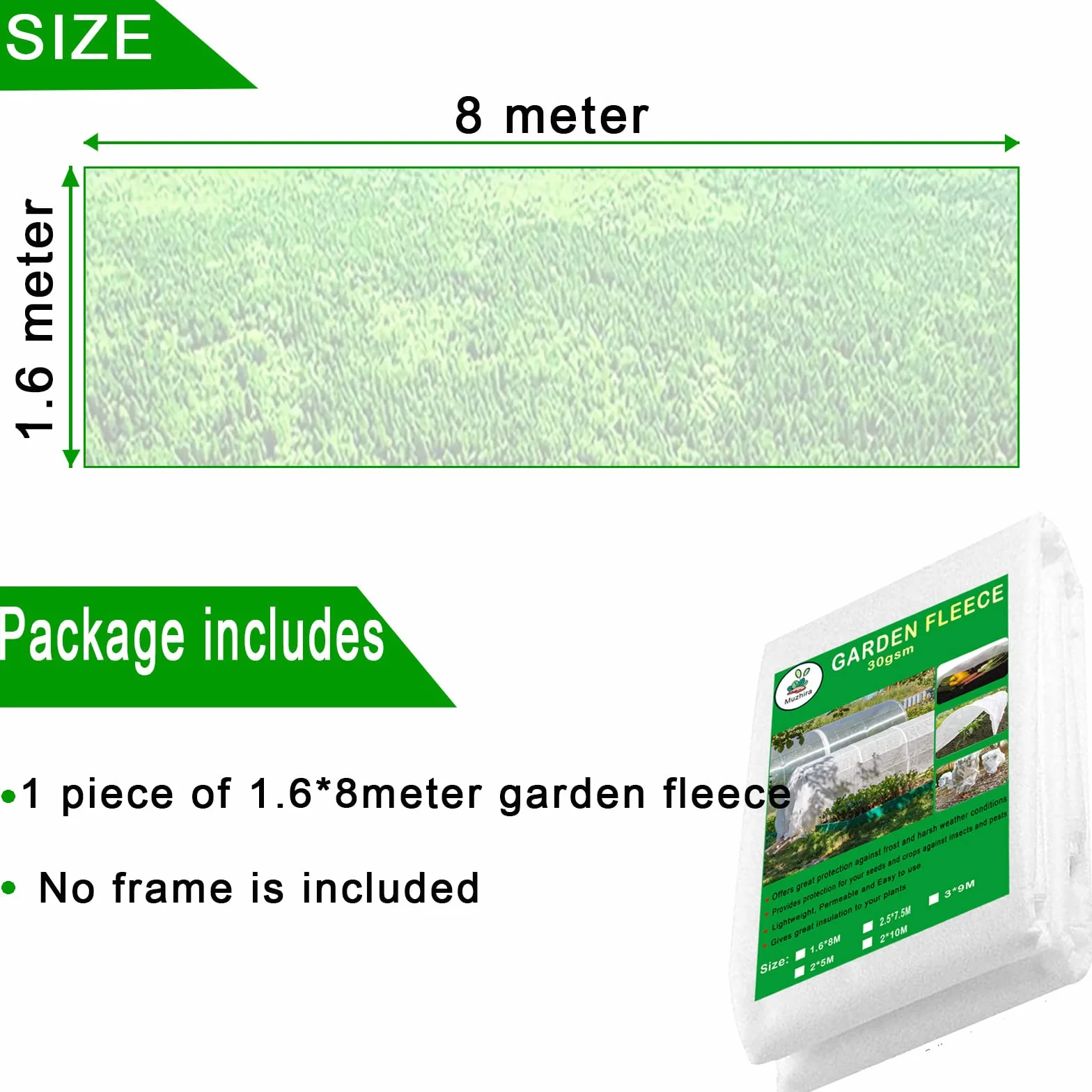 Non-tissée de Protection Hivernale 30g/m² 1.6m x 8m Protection Contre Gel des Plantes Perméable Coupe-Vent