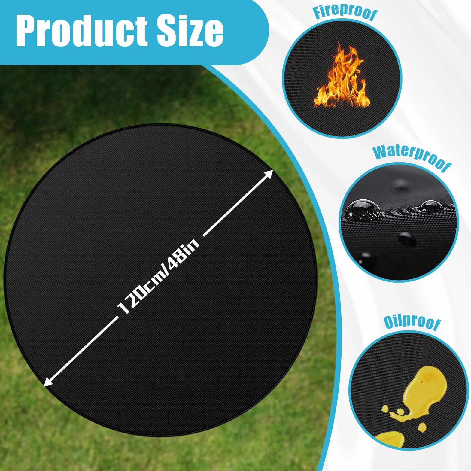 Tapis Barbecue Sol Exterieur 120 cm Anti Feu Réutilisable Ignifuge pour Brasero Gaz Patio