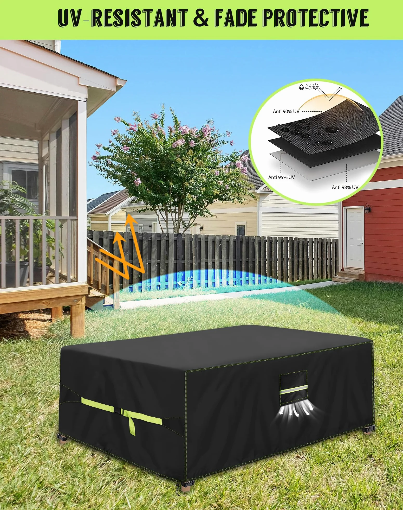 Housse Table De Jardin 420D Oxford Tissu 220x110x70cm Imperméable Anti-UV Coupe-Vent