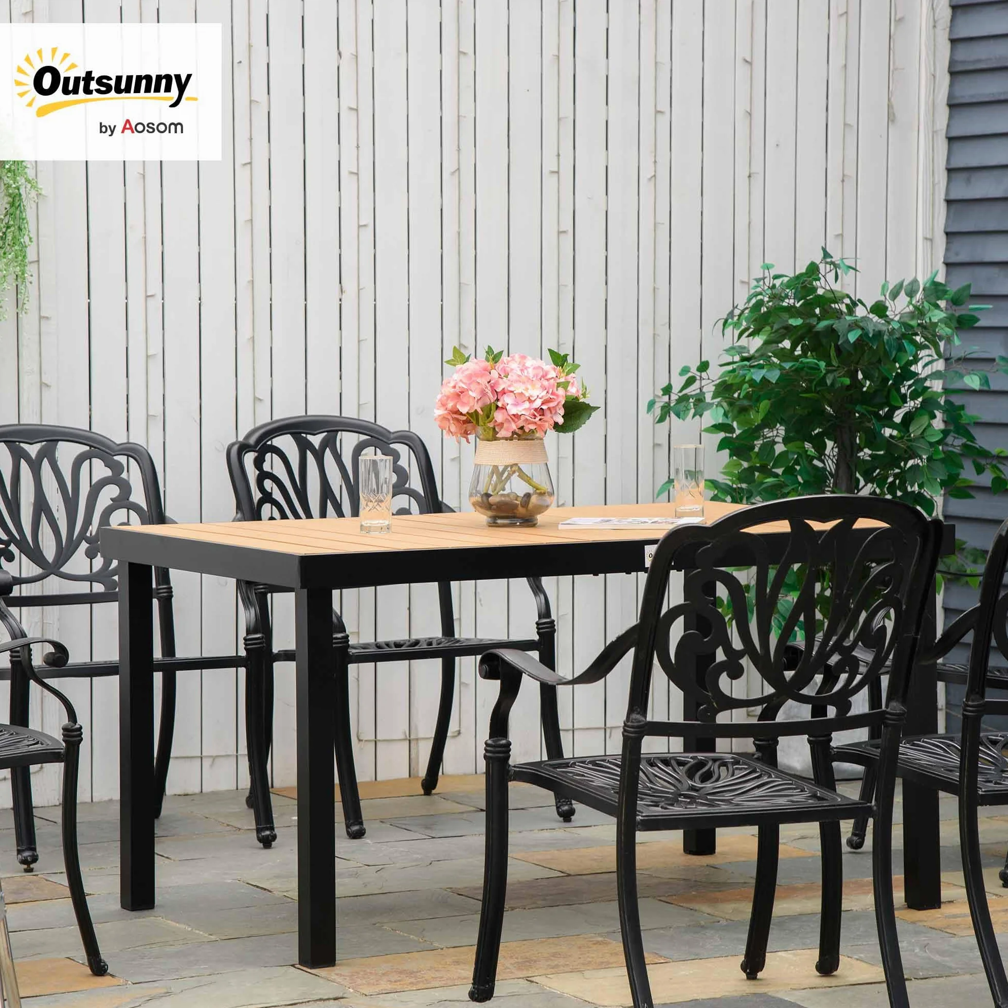 Outsunny Table à Manger de Jardin en Aluminium 140 x 90 x 74 cm Bois Naturel