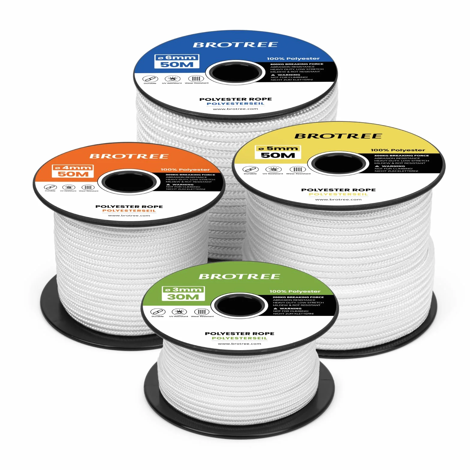 Brotree Corde de Polyester 3mm x 30m Blanc - Cordage Tresse Nautique pour Extrieur, Amarrage, Bateau, Jardin - 200KG Charge de Rupture
