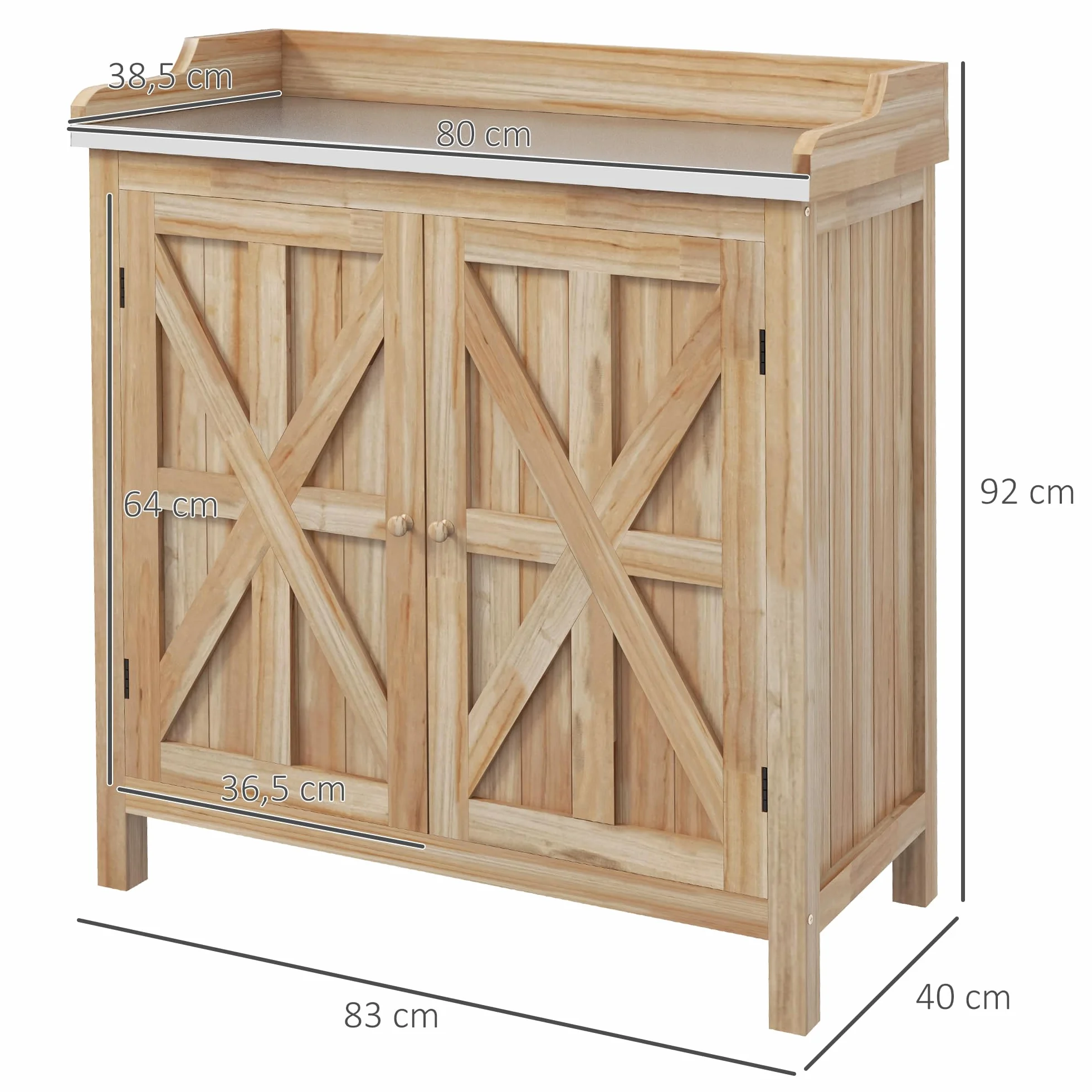 Outsunny Table de rempotage Plateau galvanisé Armoire Rangement Jardin Bois Sapin 2 étagères Patins antidérapants