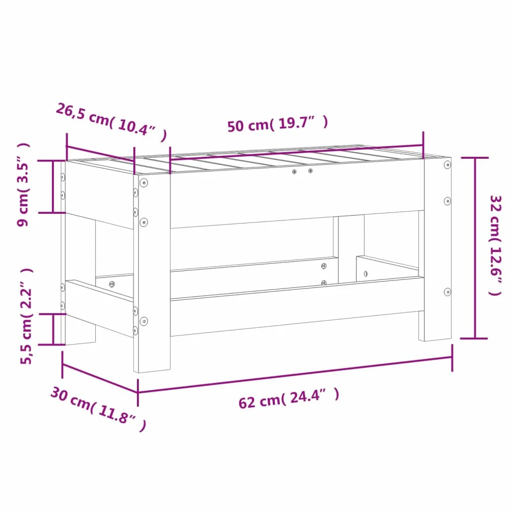 Tabouret de jardin 62 x 30 x 32 cm bois de pin imprégné autoclave design modulaire meubles extérieur balcon terrasse