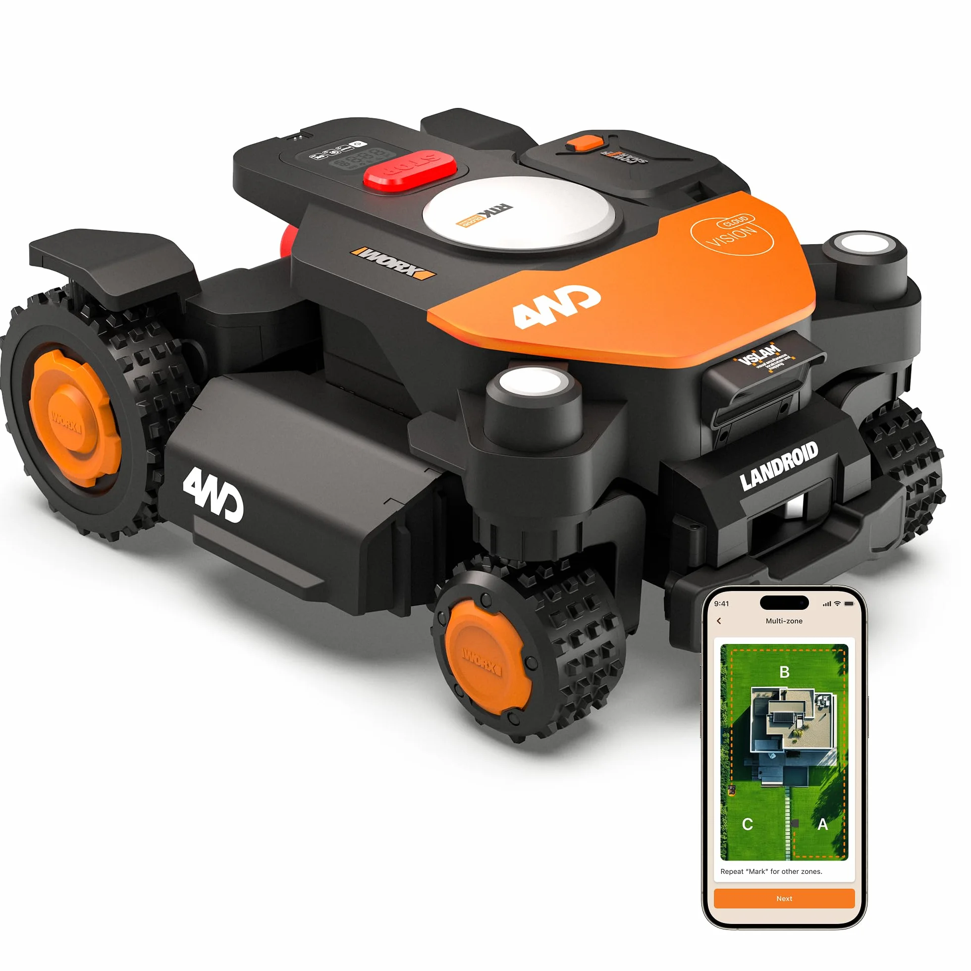 WORX Vision Cloud WR340E Robot Tondeuse sans Fil 600 m² VSLAM RTK 84%
