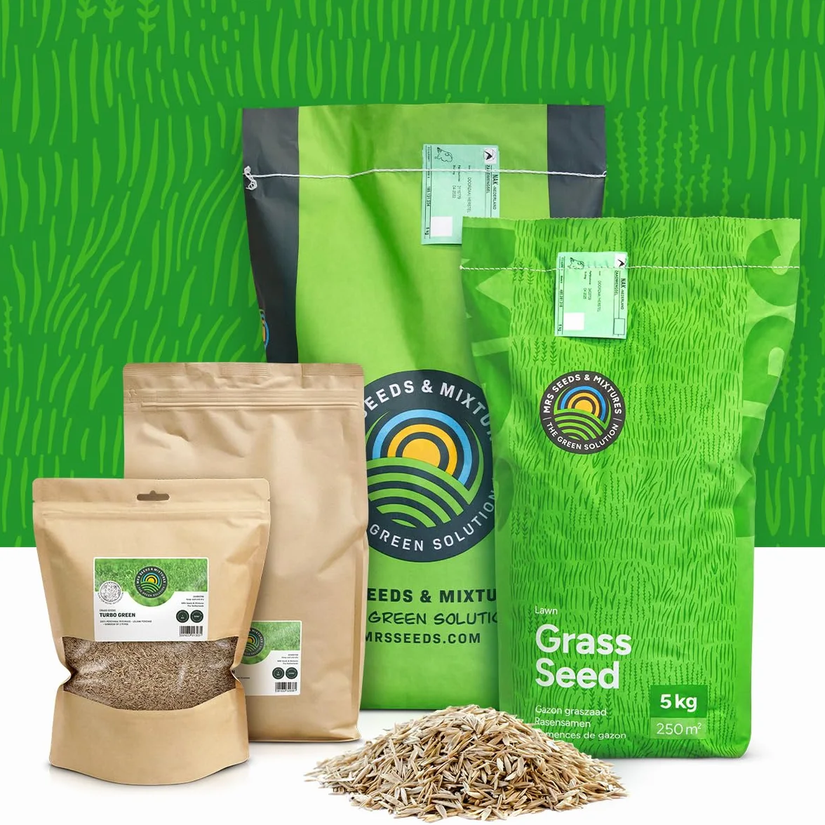 Semence Gazon Regarnissage MRS Turbo Green 5 kg 250 m² Germination rapide Gazon dense Grande tolérance au piétinement
