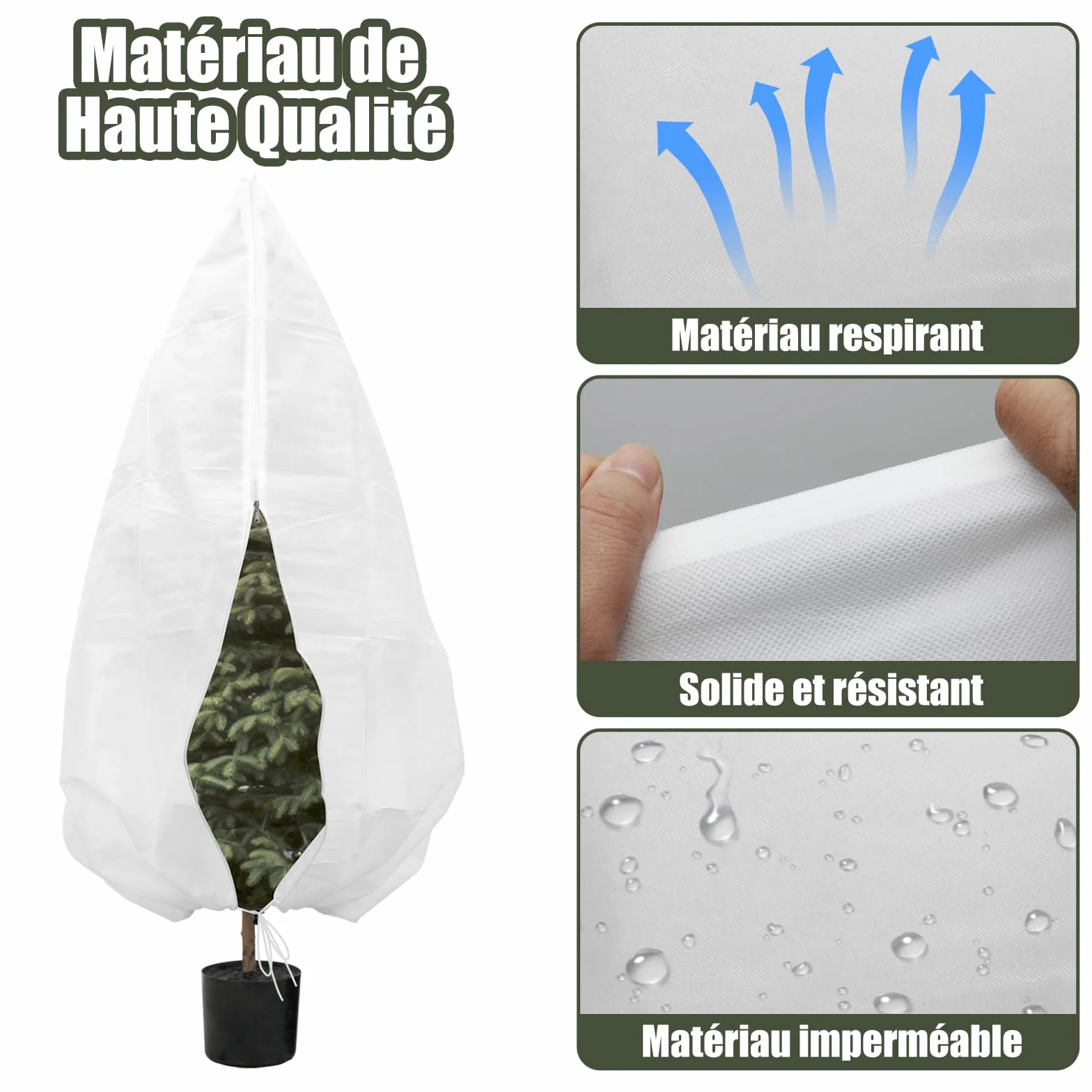 Lot de 4 Housses de Protection pour Plante Hivernage 100x120 cm avec Cordon de Serrage et Fermeture Eclair