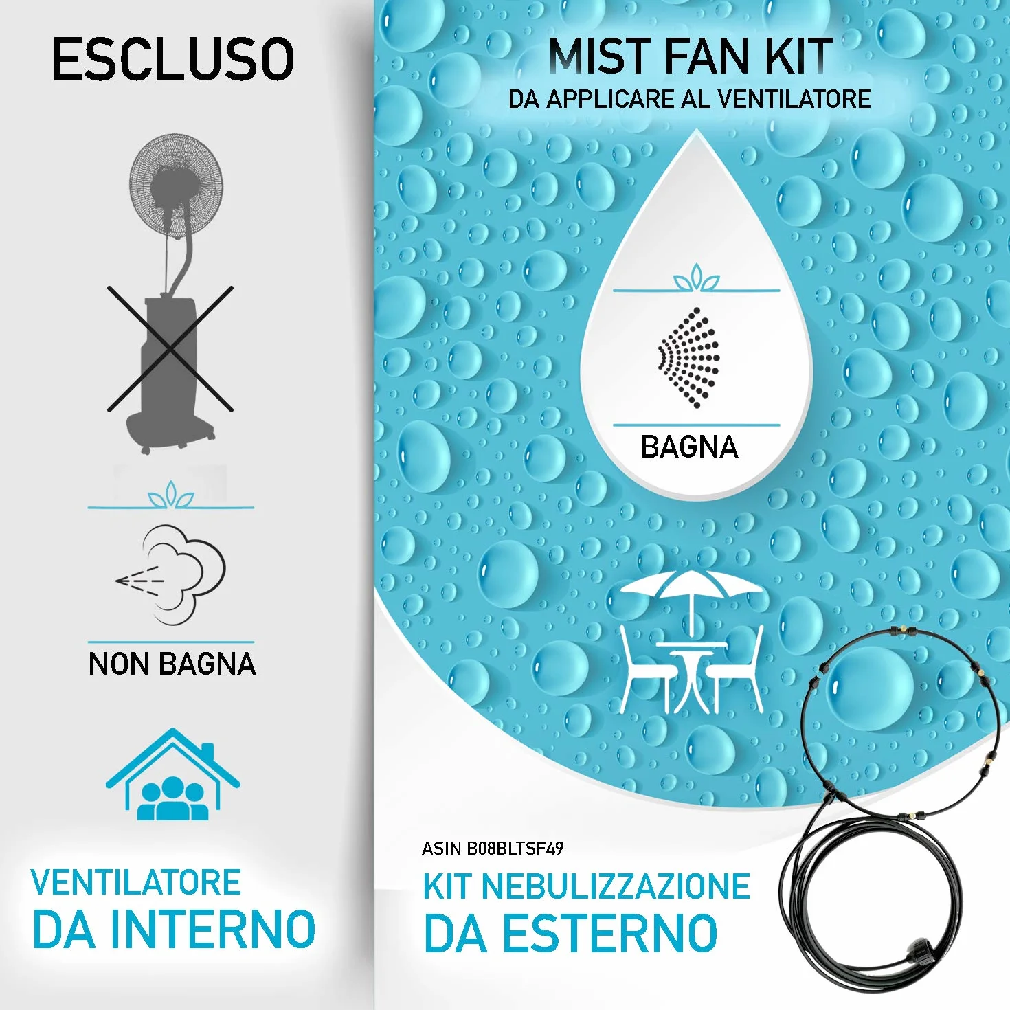 Kit brumisateur de jardin d'extérieur pour ventilateur 5 buses laiton 30 cm